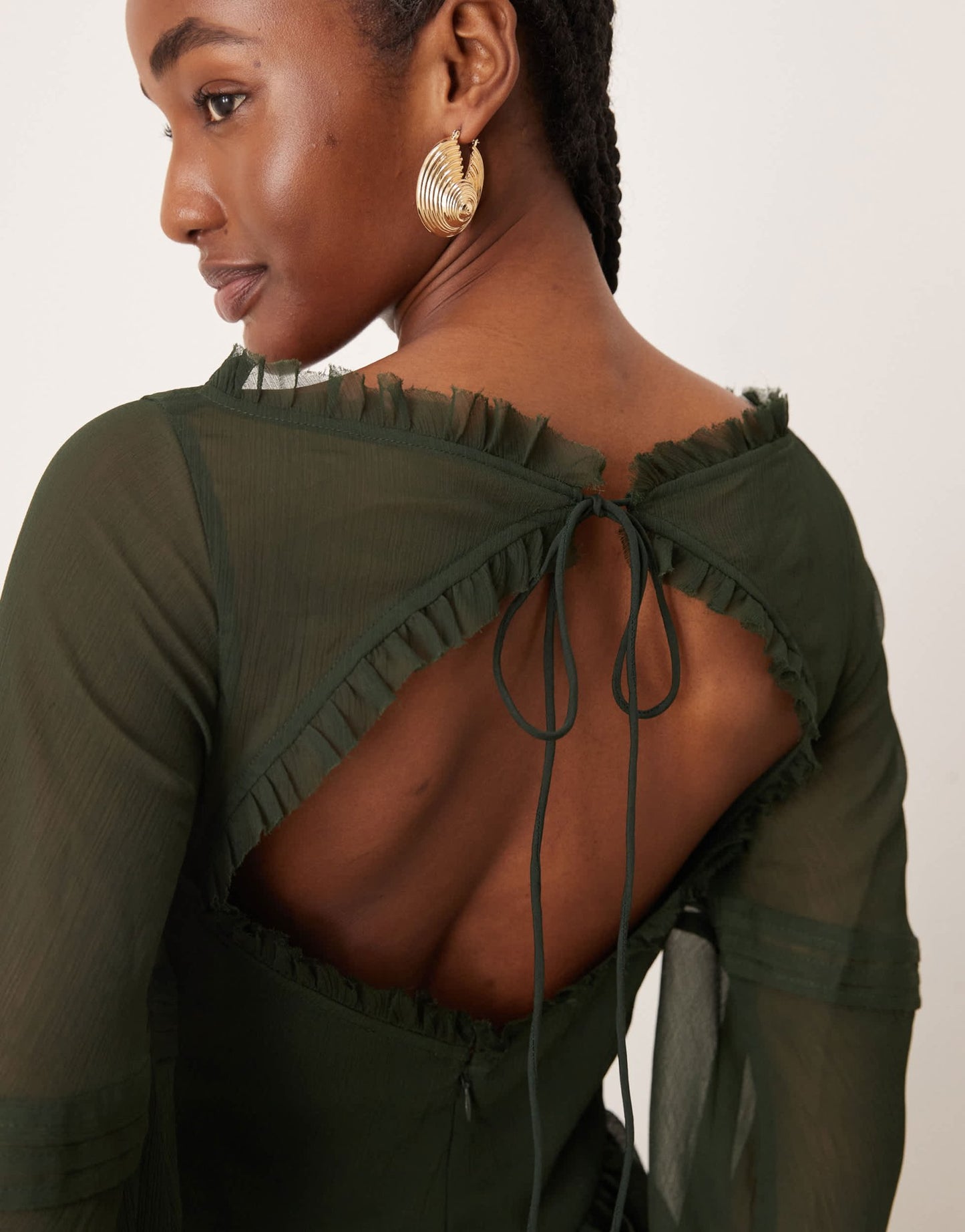 ASOS DESIGN v front tiered ruffle maxi dress with hi low hem and pin tucks in dark olive - ASOS Sample Sale