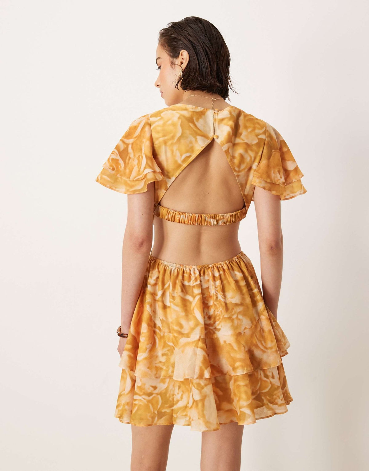 ASOS DESIGN v neck angel sleeve cut out mini dress in floral print - ASOS Sample Sale