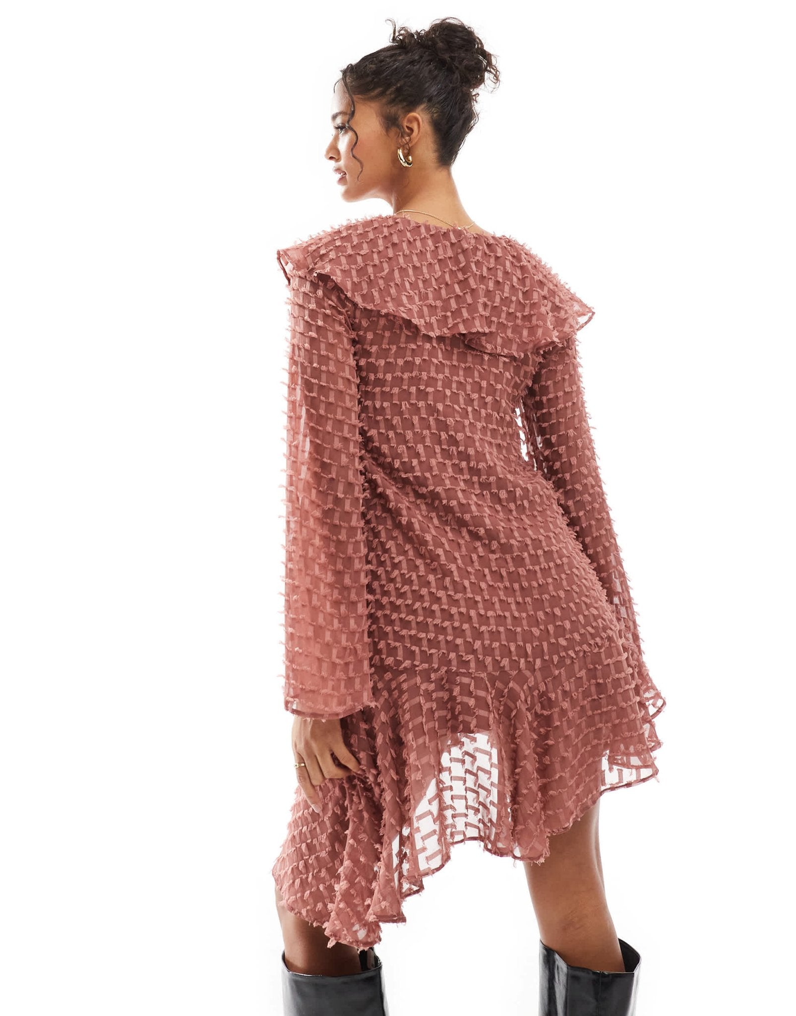 ASOS DESIGN v neck asymmetric hem dobby dress mini in rose - ASOS Sample Sale