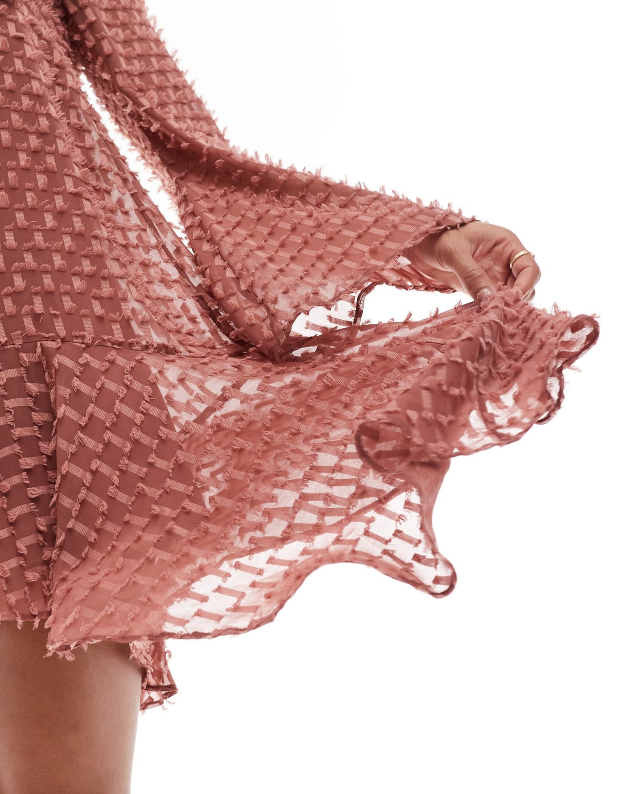 ASOS DESIGN v neck asymmetric hem dobby dress mini in rose - ASOS Sample Sale