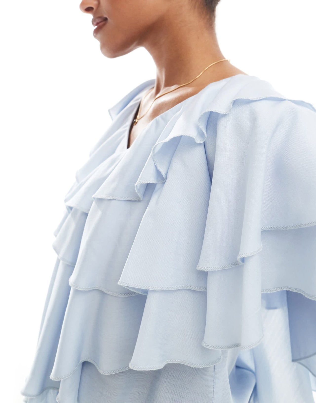 ASOS DESIGN v neck extreme ruffle blouse in blue - ASOS Sample Sale