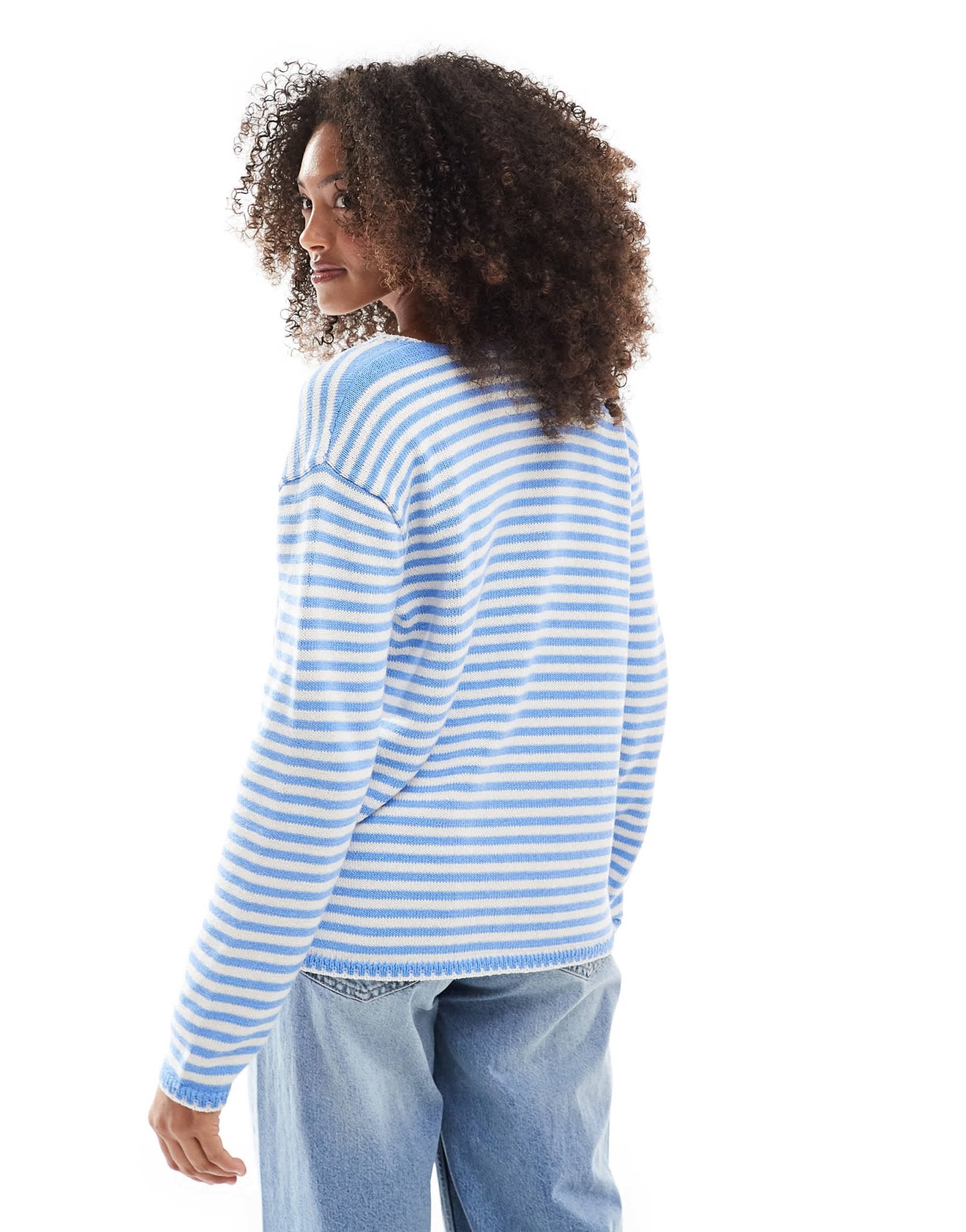 ASOS DESIGN v neck knitted oversized tie front cardigan in blue stripe - ASOS Sample Sale