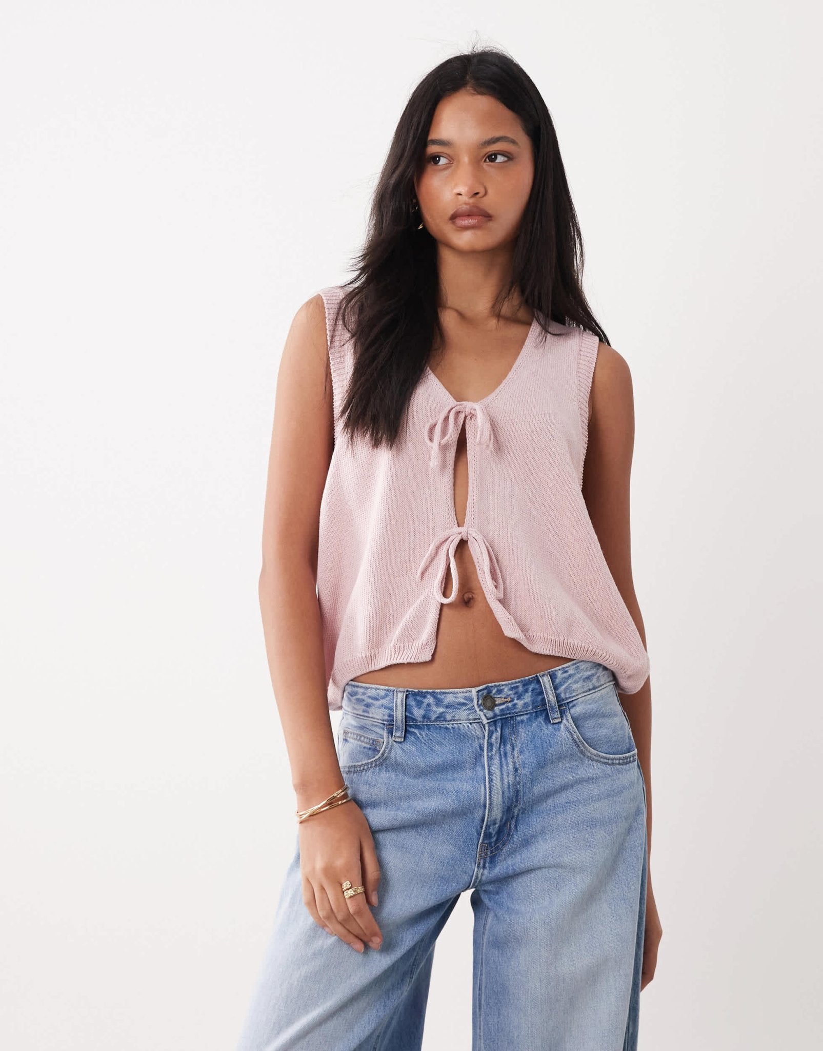 ASOS DESIGN v neck knitted oversized tie front cardigan in light pink - ASOS Sample Sale