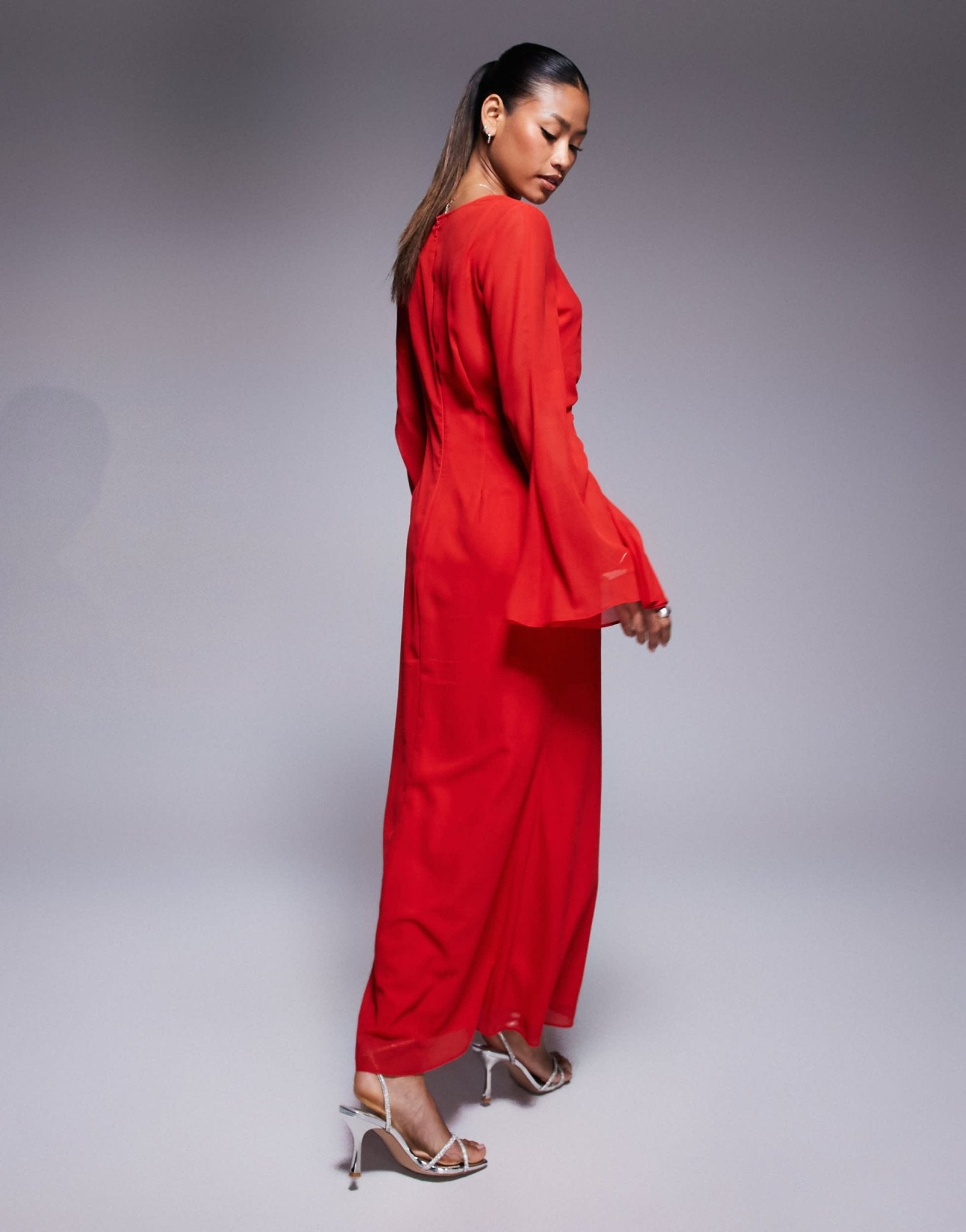 ASOS DESIGN v neck ruched front maxi dress in red  ASOS Sample Sale
