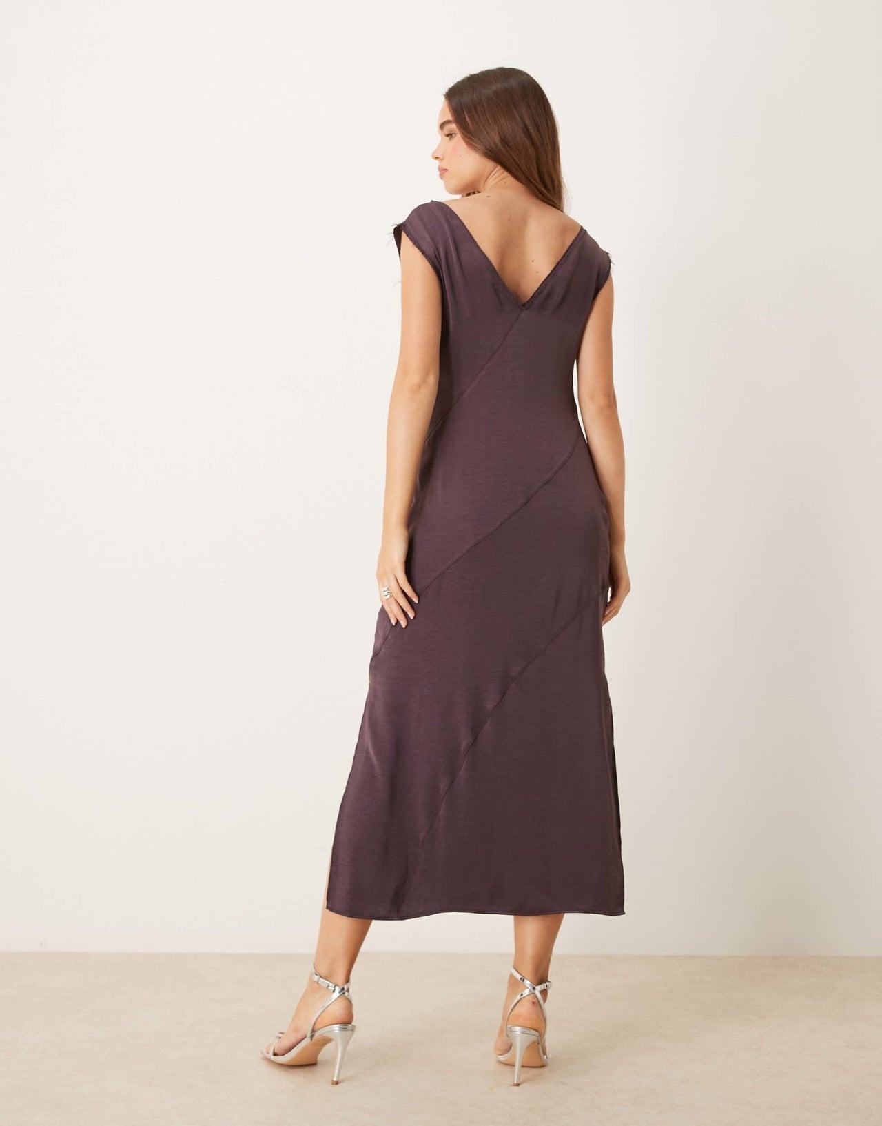 ASOS DESIGN v neck satin midi dress with raw seaming in mauve - ASOS Sample Sale