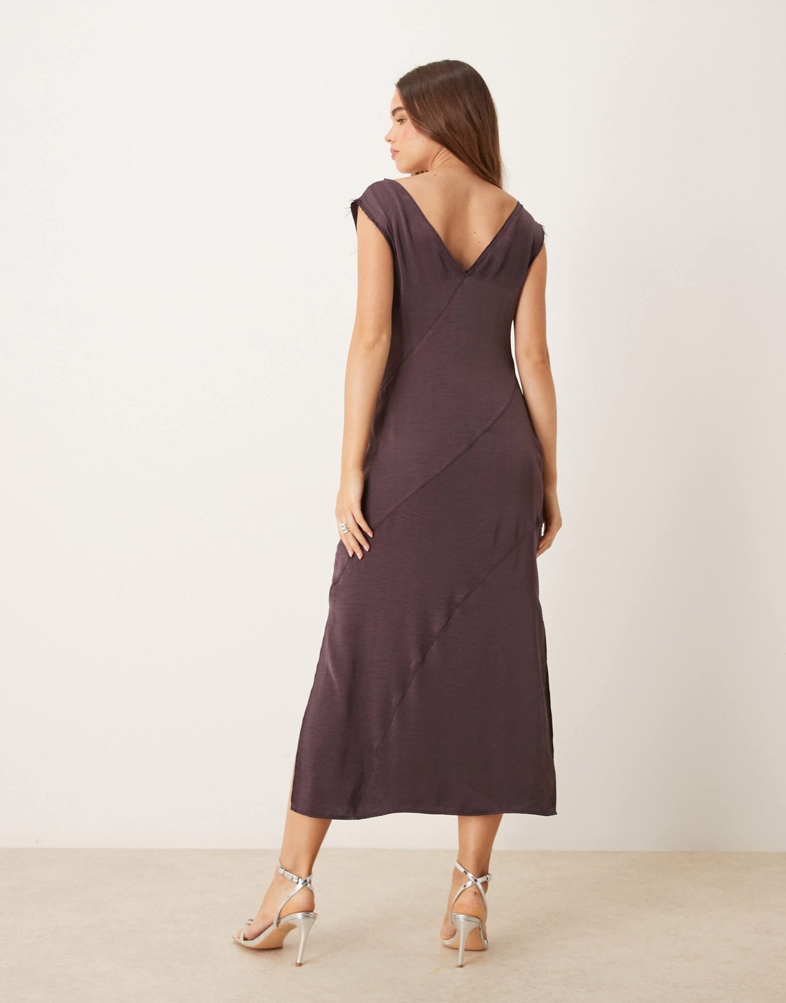 ASOS DESIGN v neck satin midi dress with raw seaming in mauve - ASOS Sample Sale
