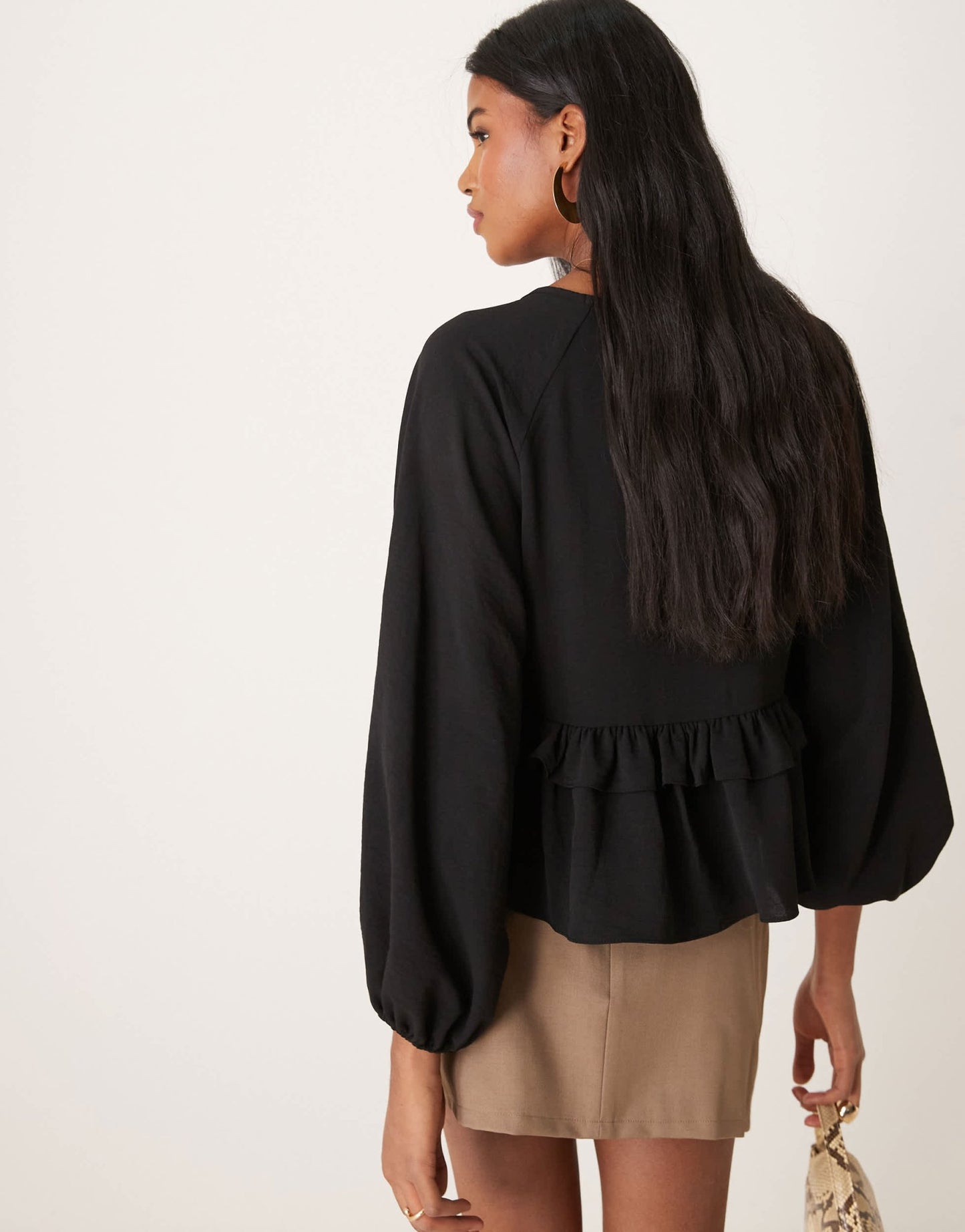 ASOS DESIGN V neck smock top with ruffle in black - ASOS Sample Sale