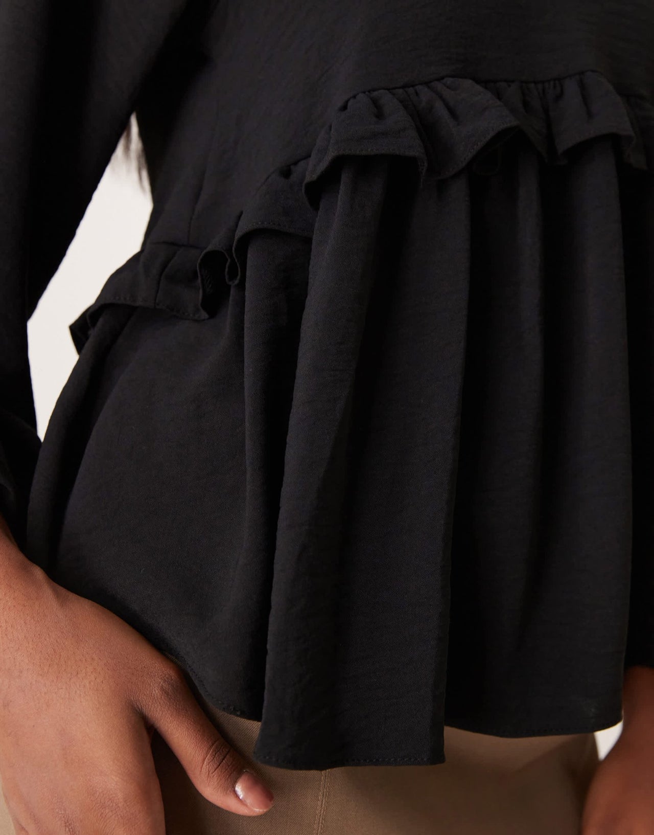 ASOS DESIGN V neck smock top with ruffle in black - ASOS Sample Sale