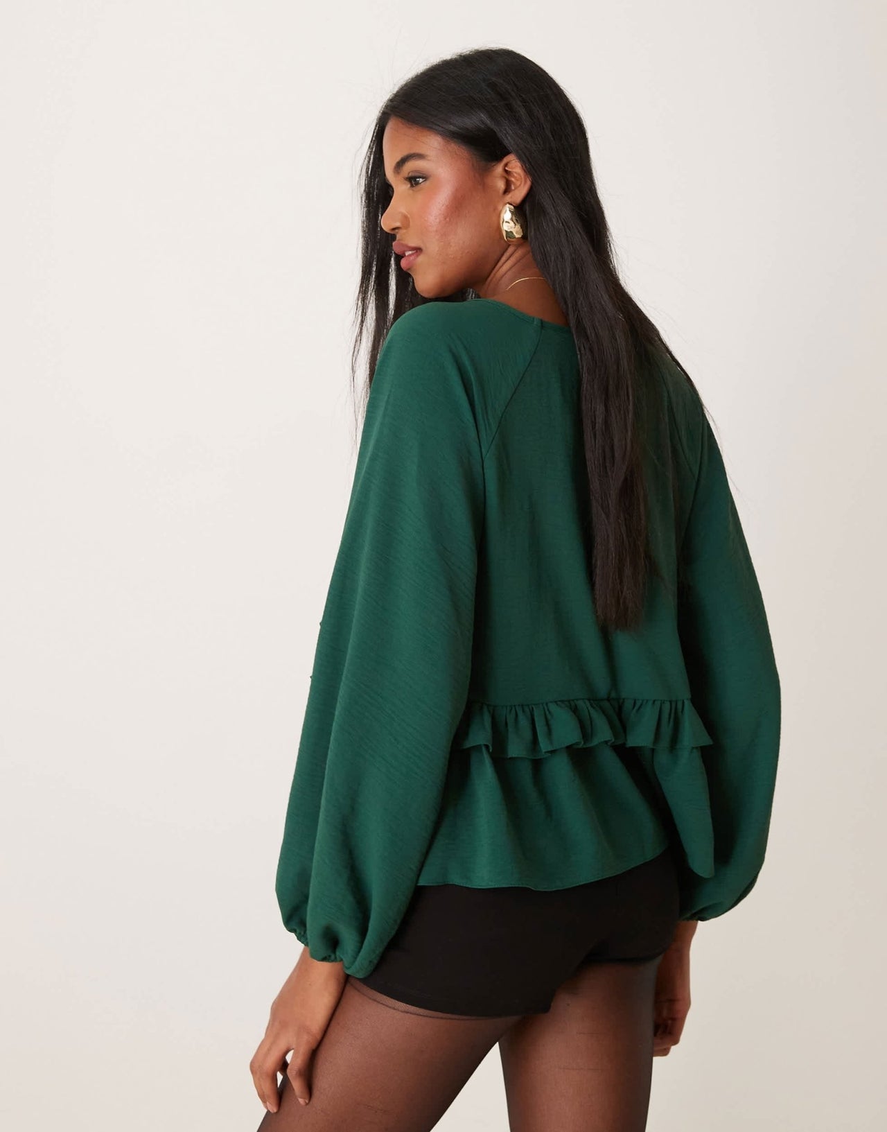 ASOS DESIGN V neck smock top with ruffle in green - ASOS Sample Sale