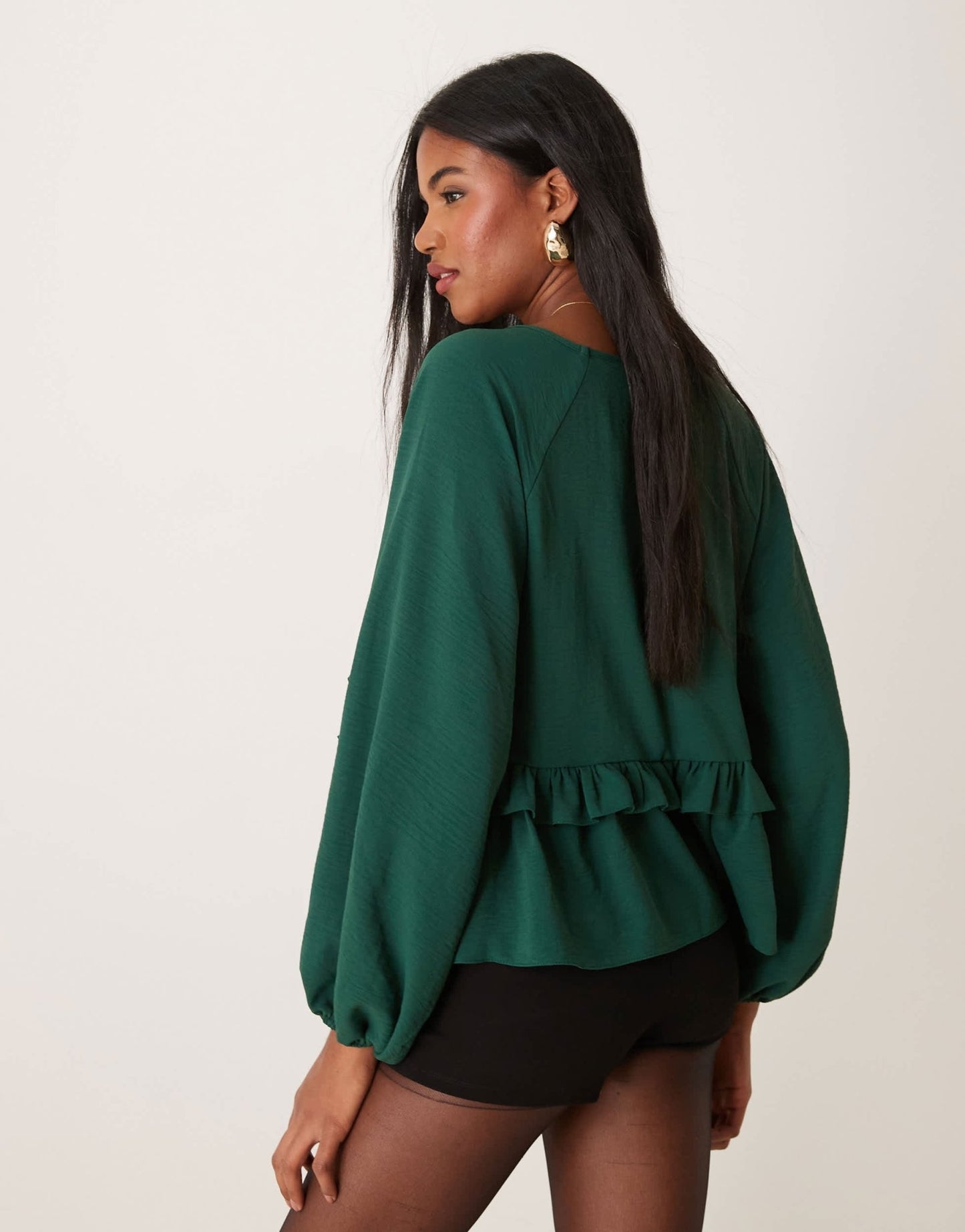 ASOS DESIGN V neck smock top with ruffle in green - ASOS Sample Sale
