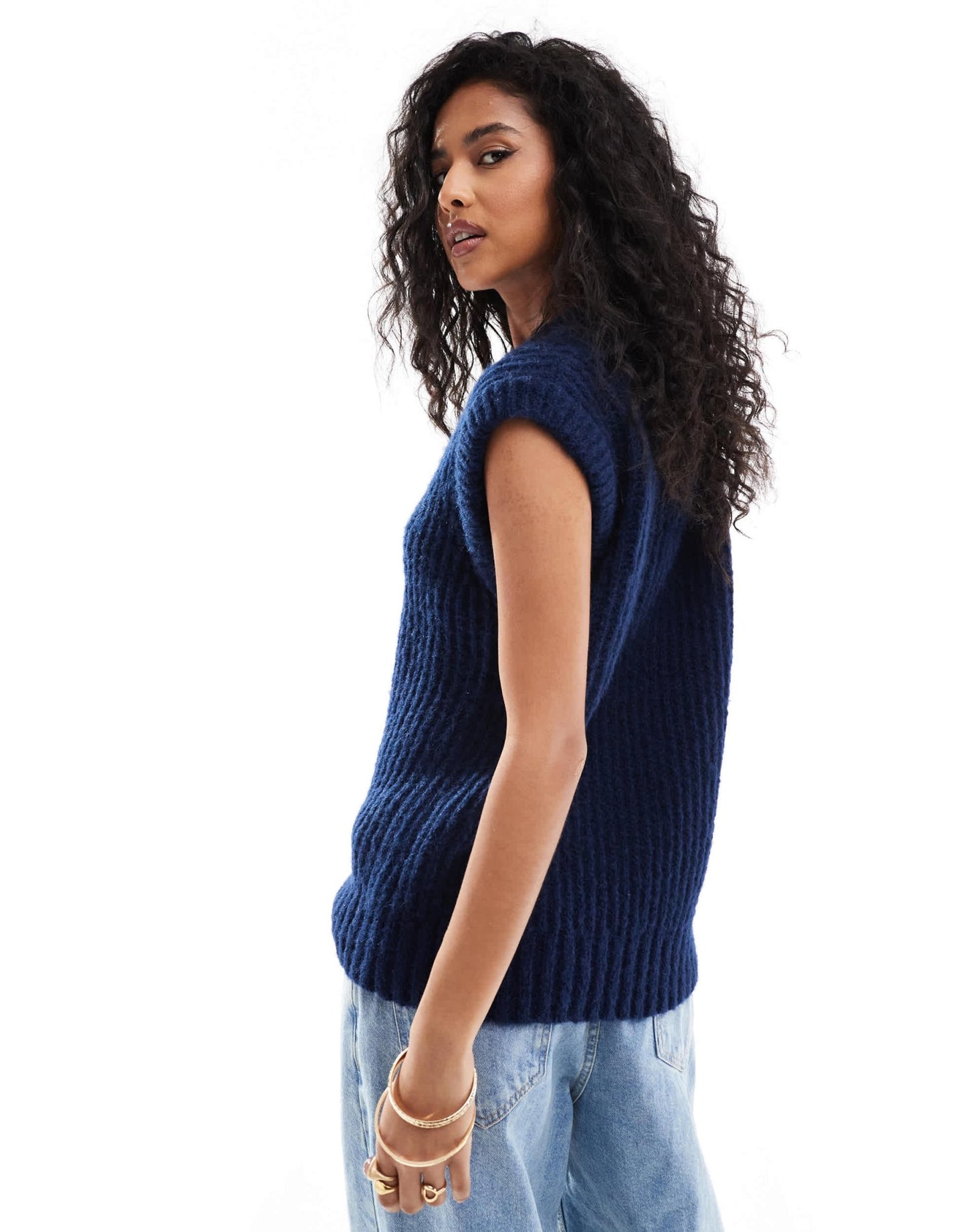 ASOS DESIGN v neck tank in fluffy yarn in navy - ASOS Sample Sale
