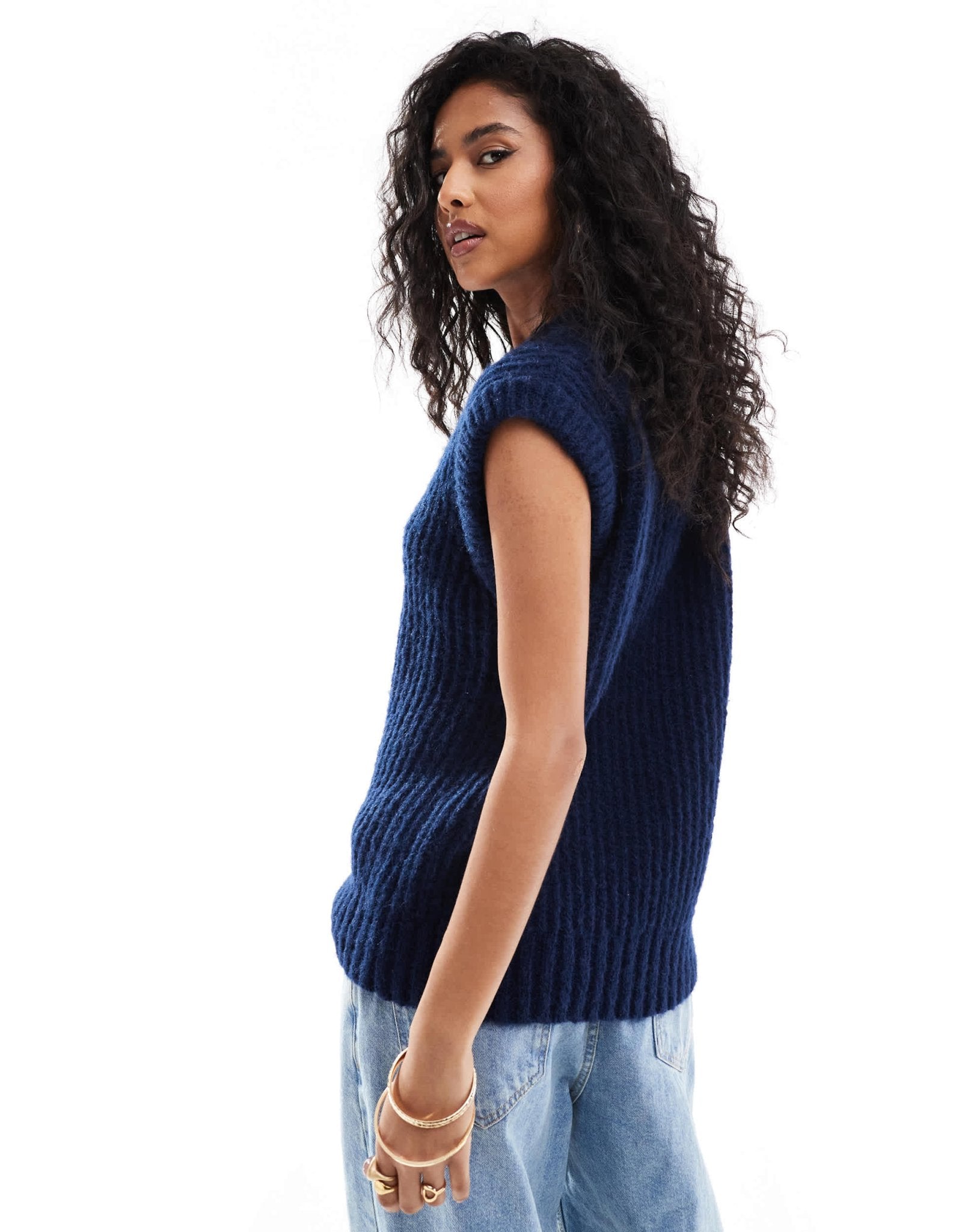 ASOS DESIGN v neck tank in fluffy yarn in navy - ASOS Sample Sale