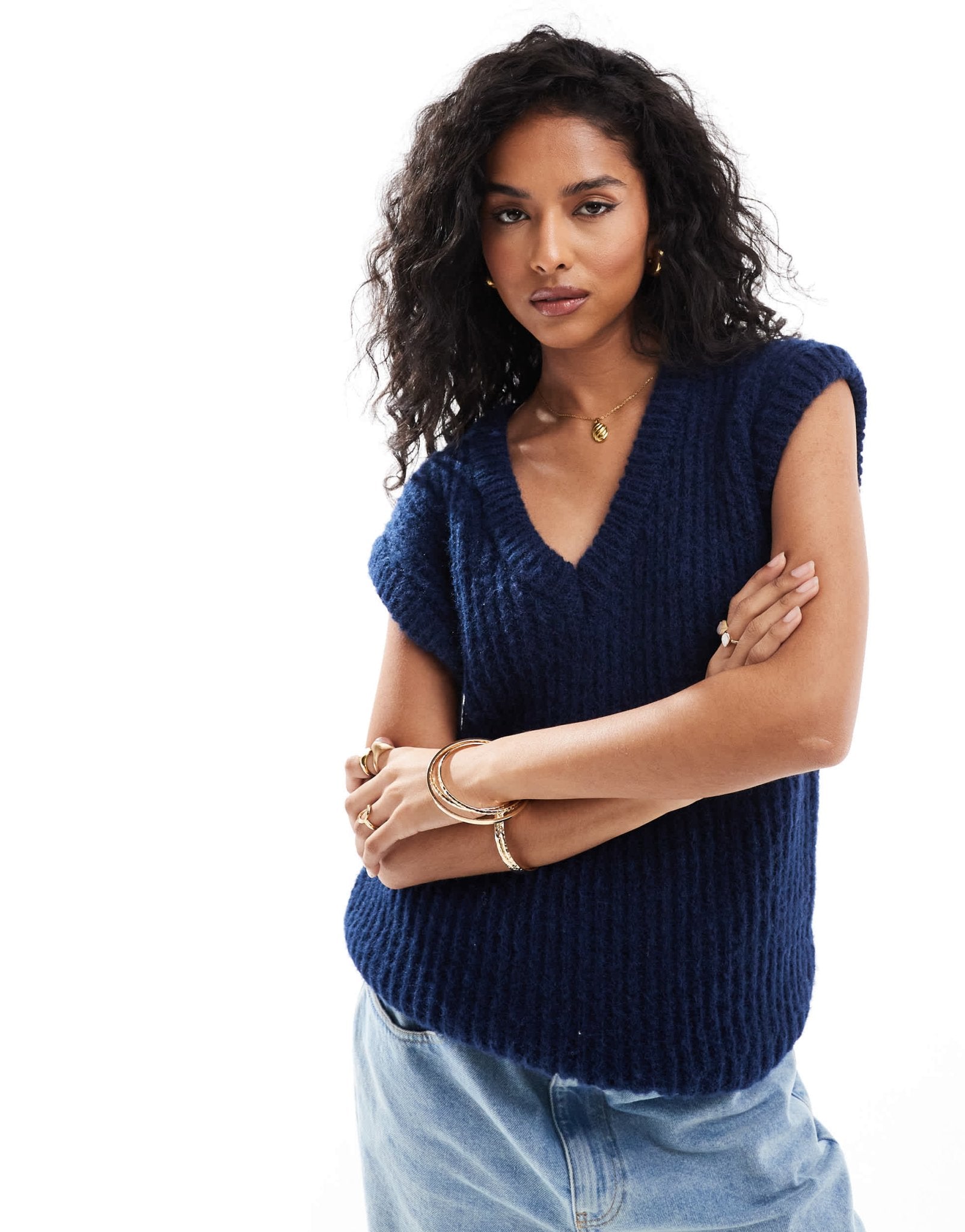 ASOS DESIGN v neck tank in fluffy yarn in navy - ASOS Sample Sale