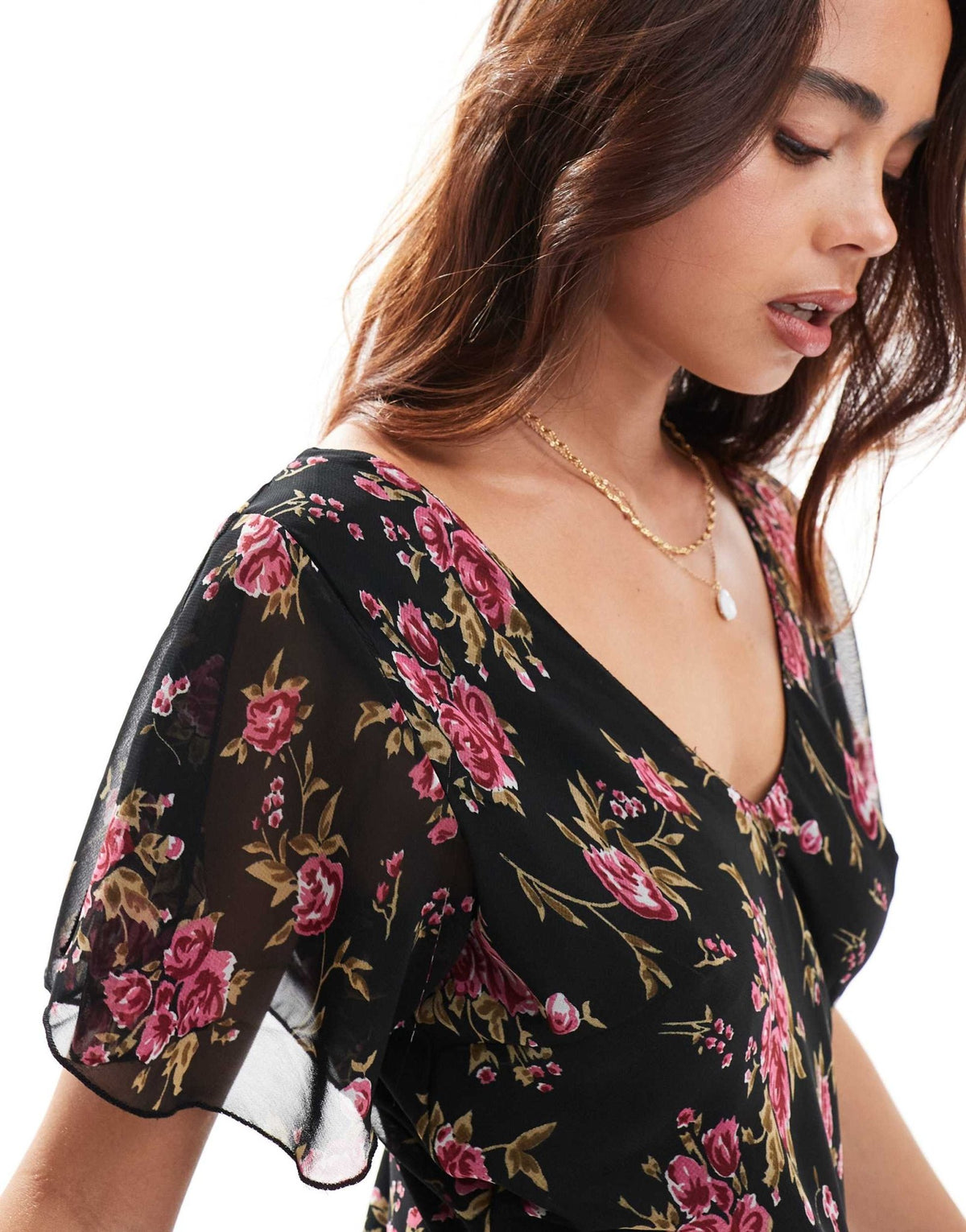 ASOS DESIGN V neck tendril midi dress in black floral print - ASOS Sample Sale