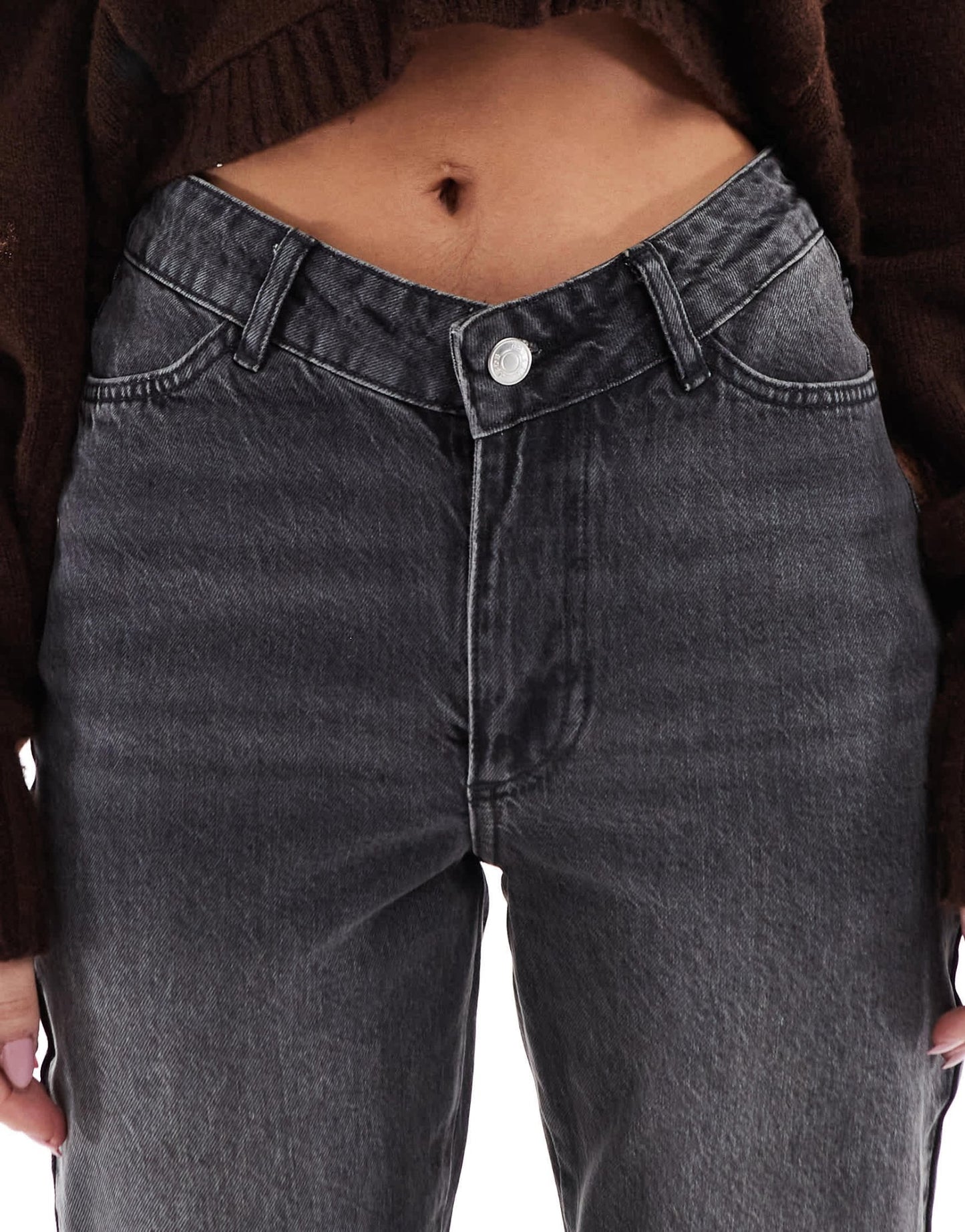 ASOS DESIGN v - waist straight leg jean in black - ASOS Sample Sale