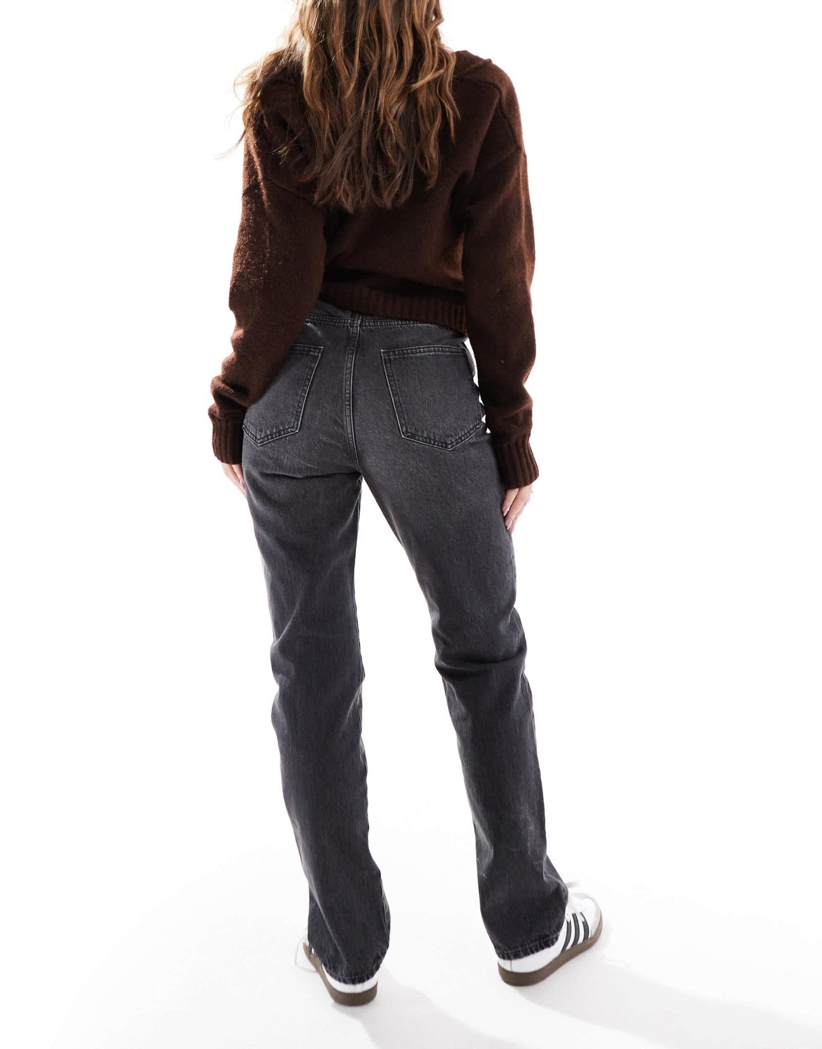 ASOS DESIGN v - waist straight leg jean in black - ASOS Sample Sale
