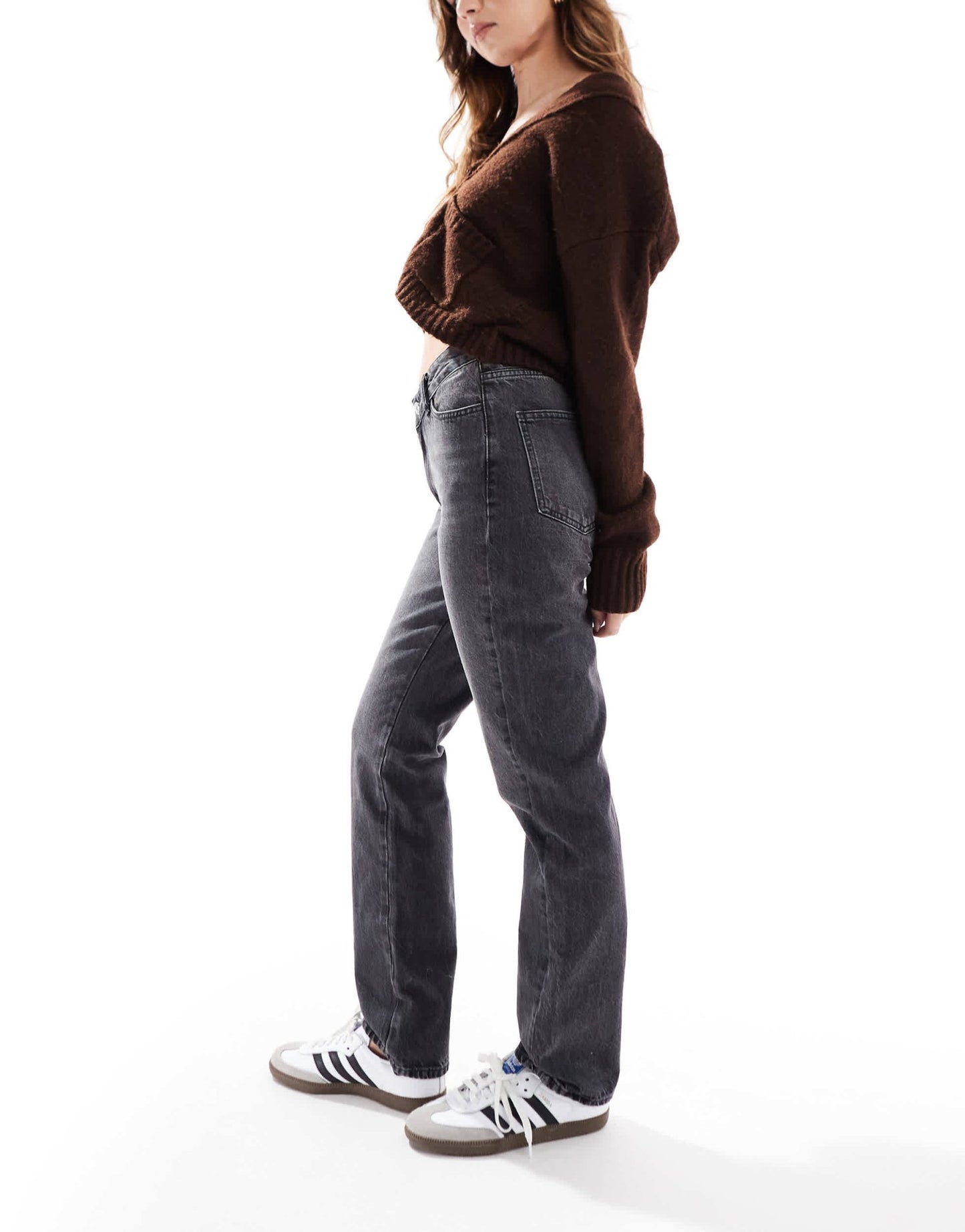 ASOS DESIGN v - waist straight leg jean in black - ASOS Sample Sale