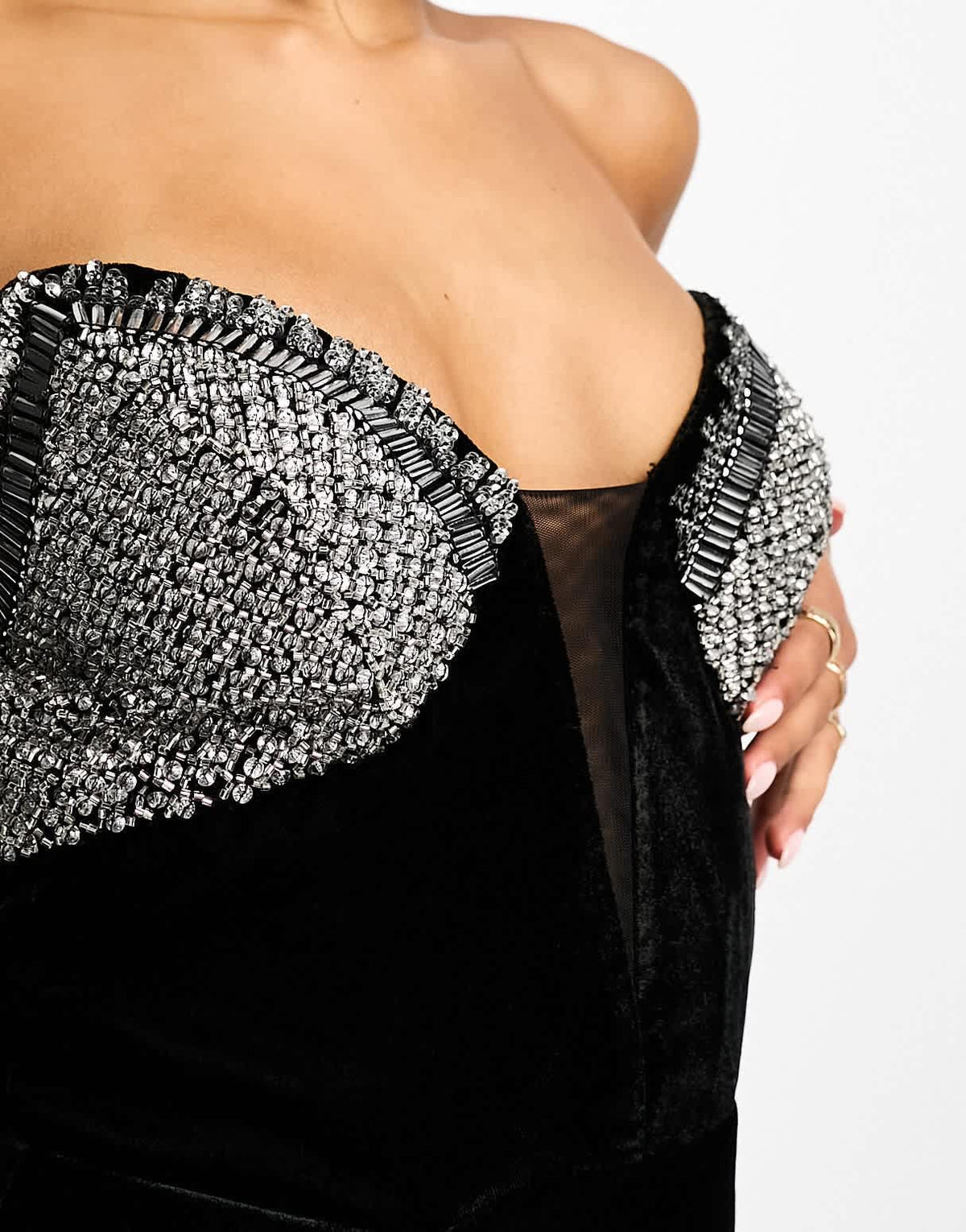 ASOS DESIGN velvet bandeau with embellished cup mini dress in black - ASOS Sample Sale