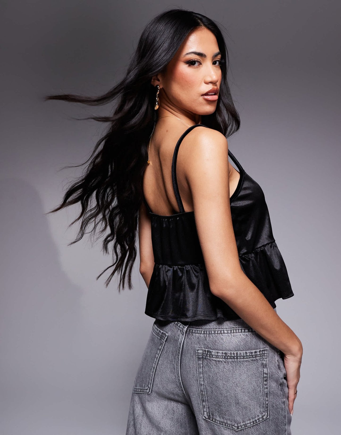 ASOS DESIGN velvet bow detail square neck cami in black satin - ASOS Sample Sale