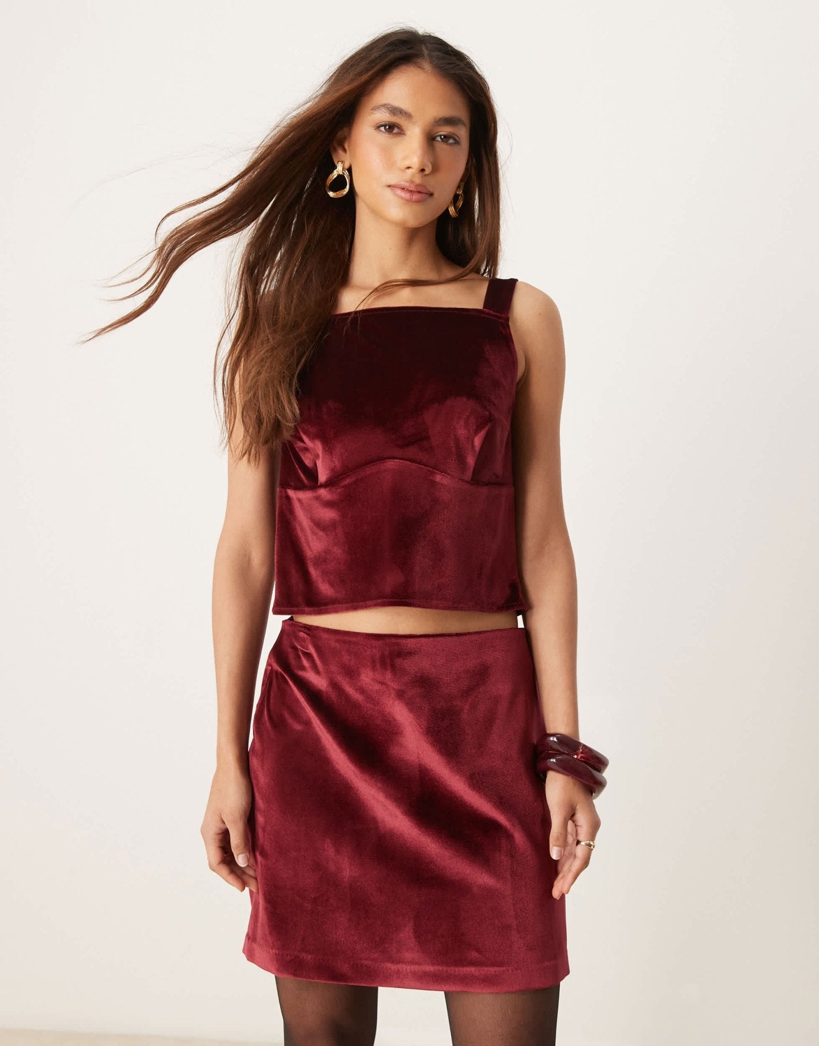 ASOS DESIGN velvet co - ord skirt in burgundy - ASOS Sample Sale