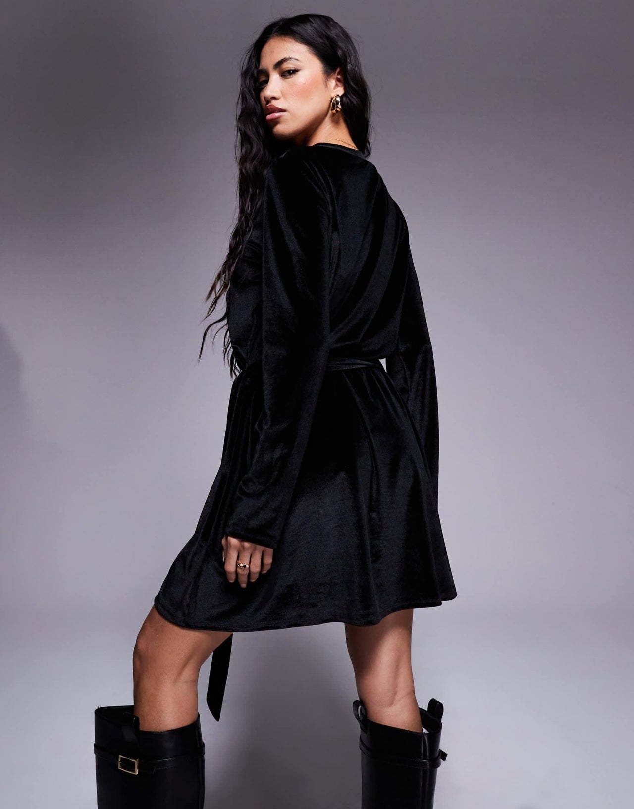 ASOS DESIGN velvet cord tie waist mini dress in black - ASOS Sample Sale