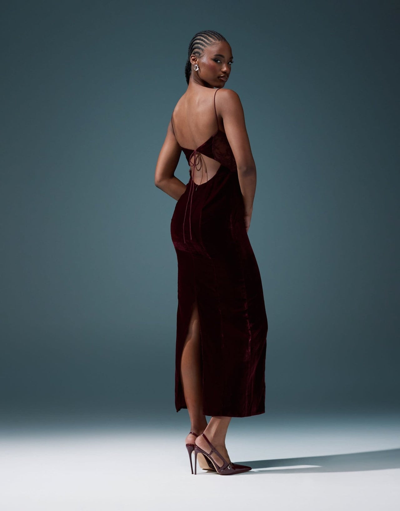 ASOS DESIGN velvet corset midi dress with lace insert in burgundy ASOS DESIGN velvet corset midi dress with lace insert in burgundy