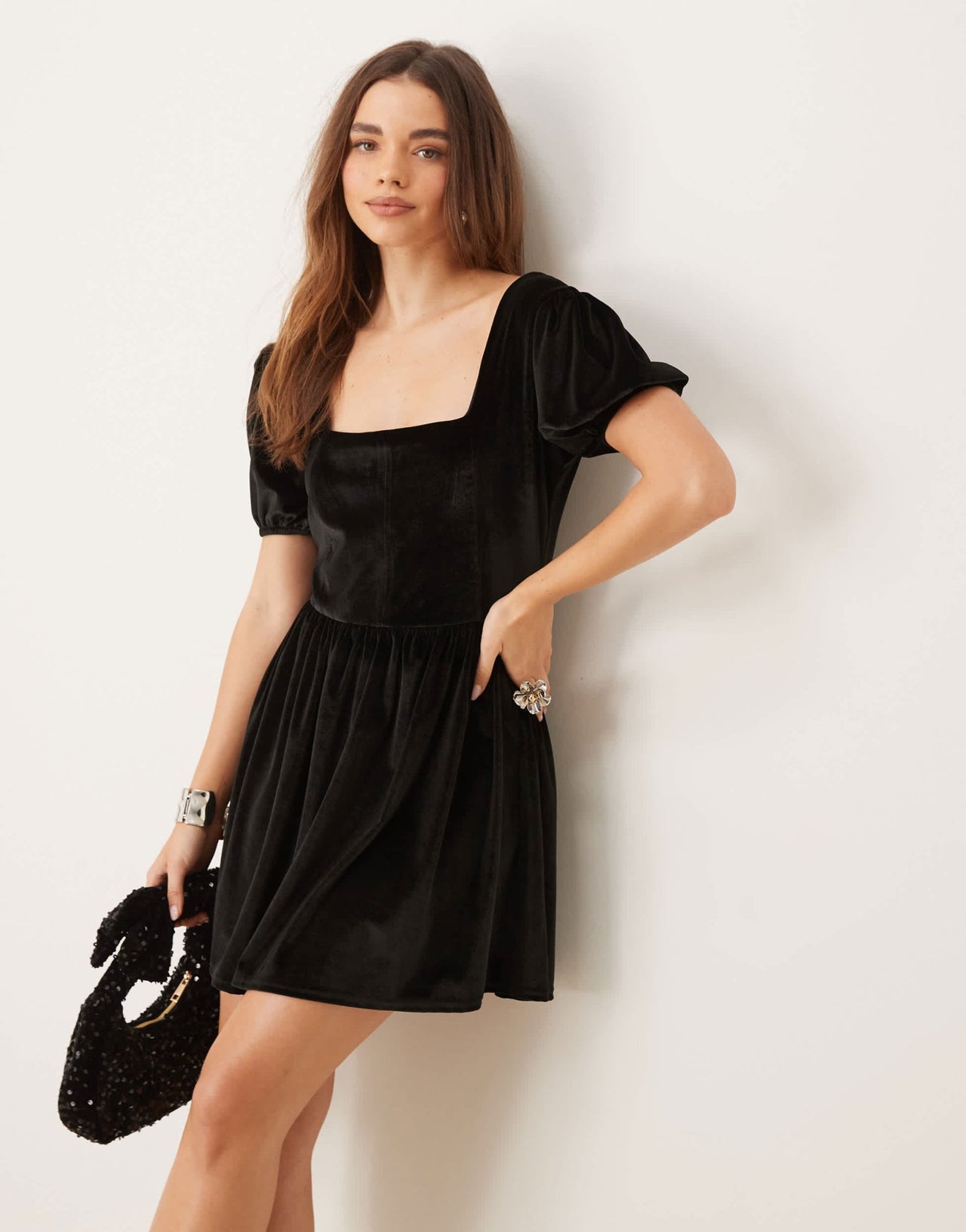 ASOS DESIGN velvet corset seam detail mini dress in black - ASOS Sample Sale