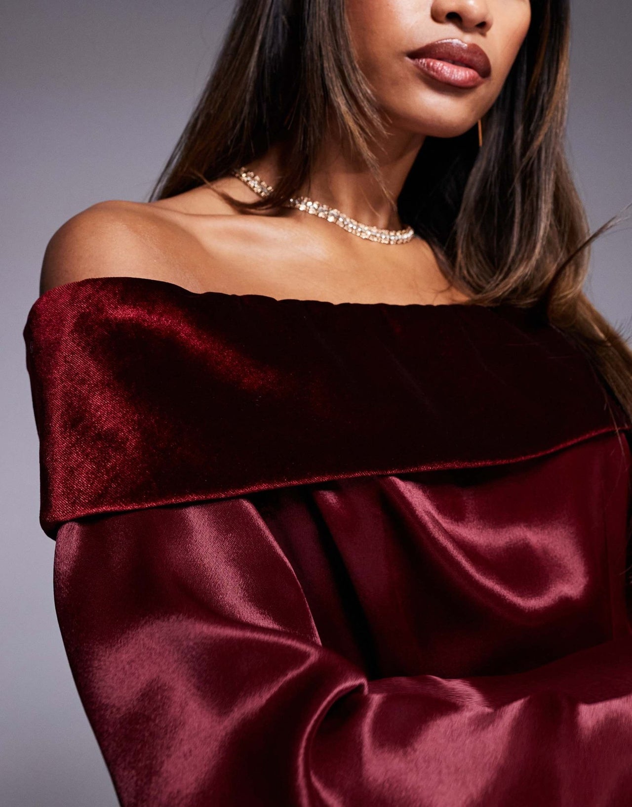 ASOS DESIGN velvet fold over mini dress with angel sleeve in burgundy - ASOS Sample Sale