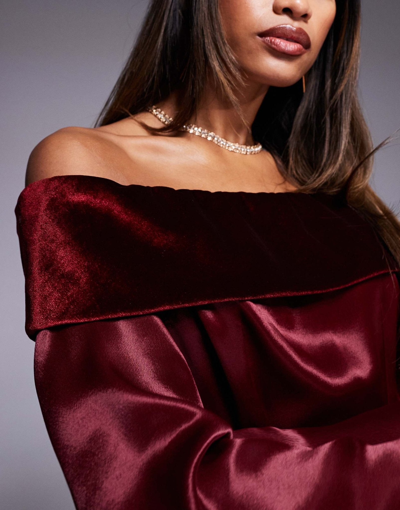 ASOS DESIGN velvet fold over mini dress with angel sleeve in burgundy - ASOS Sample Sale
