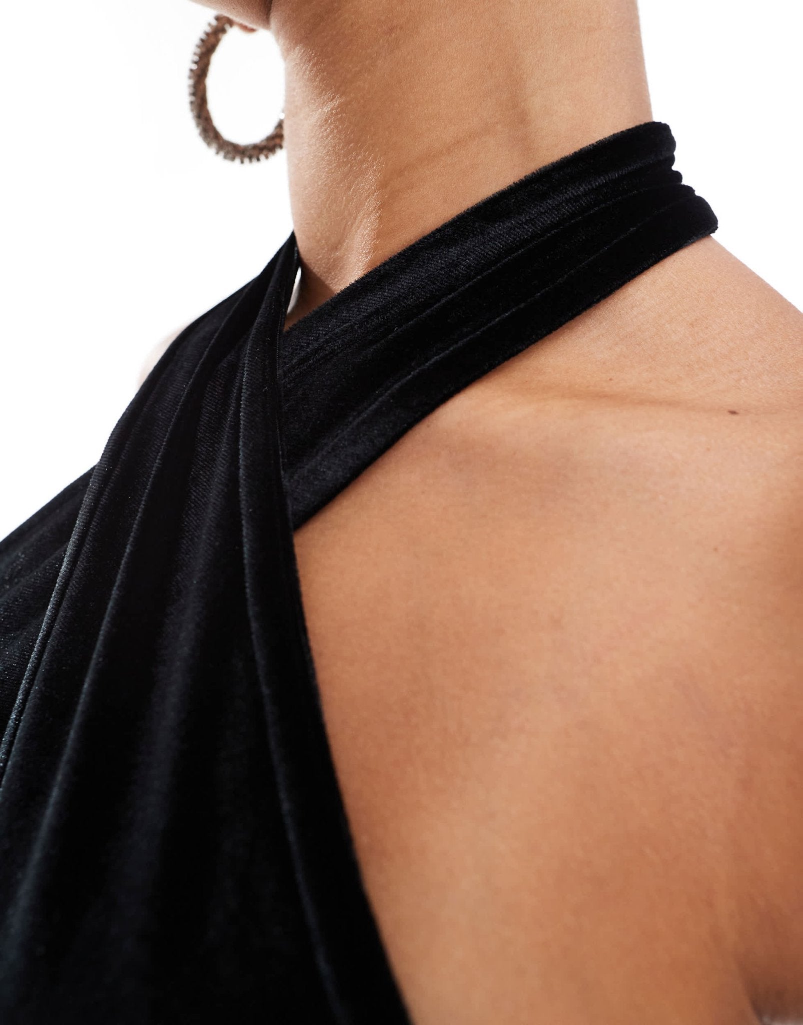 ASOS DESIGN velvet plunge wrap over halter bodysuit in black - ASOS Sample Sale