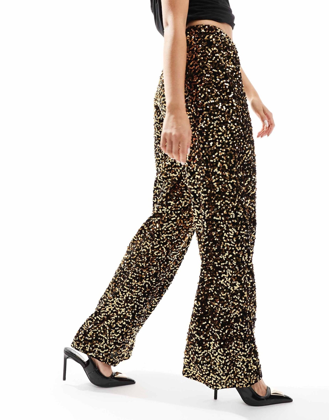 ASOS DESIGN velvet sequin pull on trouser in gold - ASOS Sample Sale