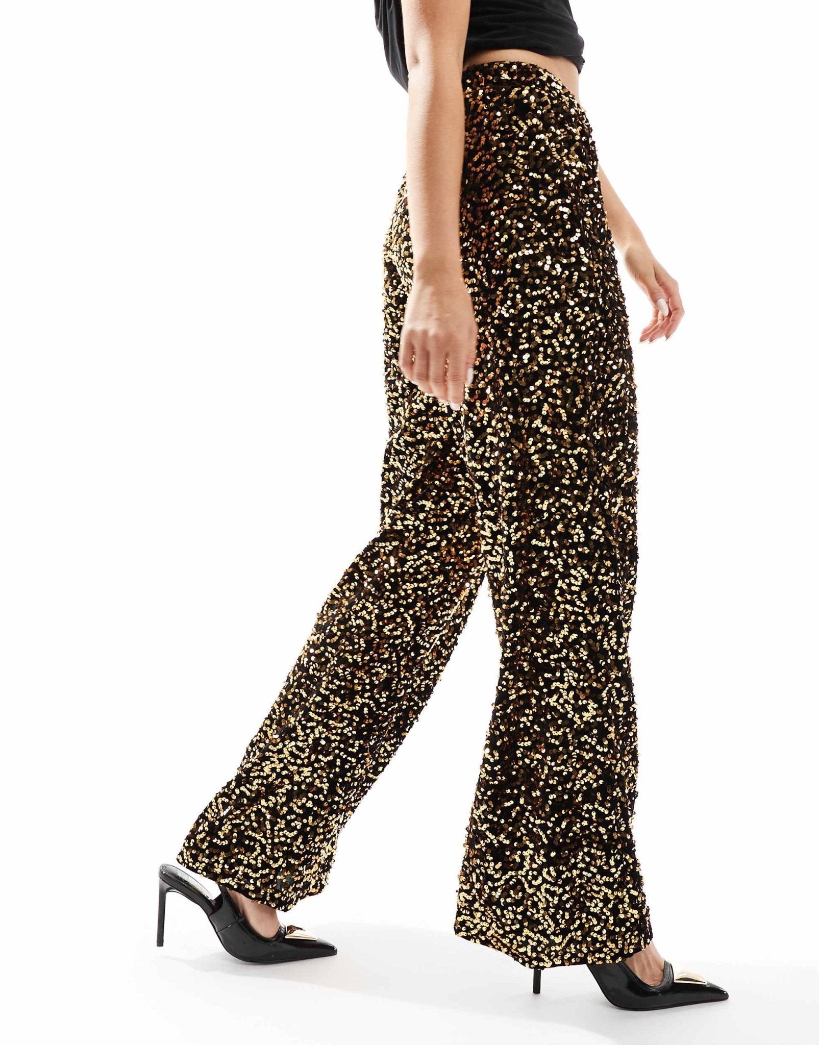 ASOS DESIGN velvet sequin pull on trouser in gold - ASOS Sample Sale