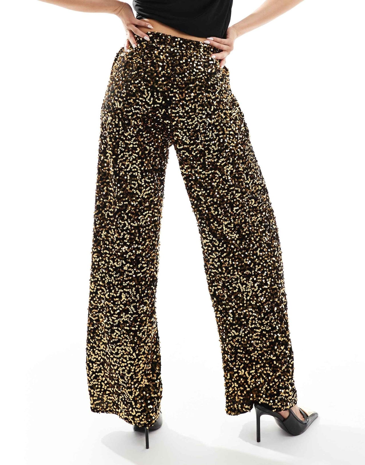 ASOS DESIGN velvet sequin pull on trouser in gold - ASOS Sample Sale