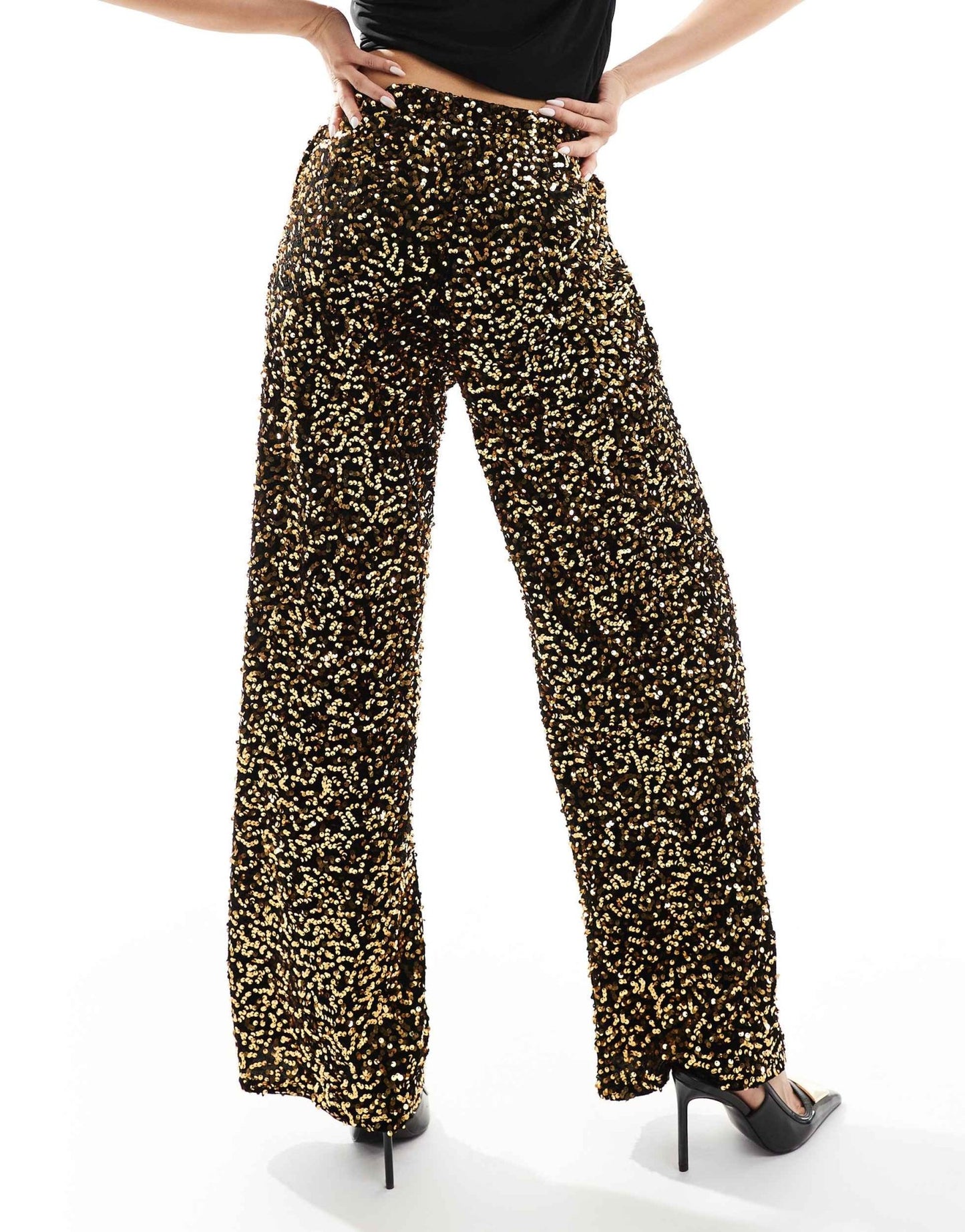 ASOS DESIGN velvet sequin pull on trouser in gold - ASOS Sample Sale