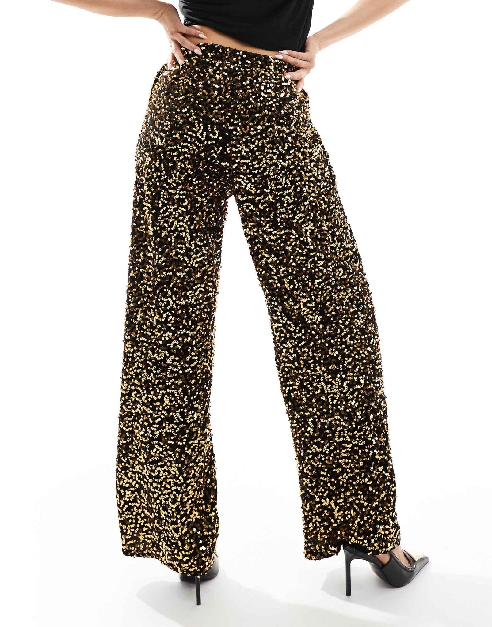 ASOS DESIGN velvet sequin pull on trouser in gold - ASOS Sample Sale