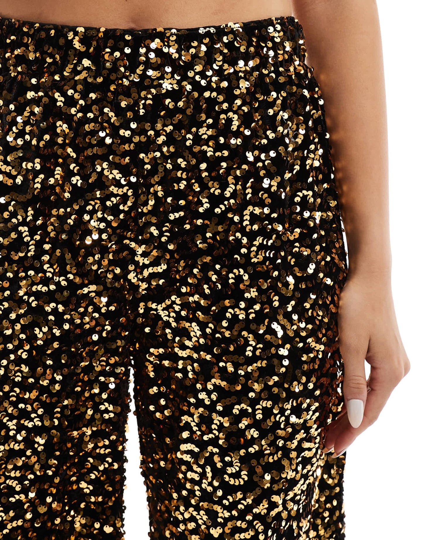 ASOS DESIGN velvet sequin pull on trouser in gold - ASOS Sample Sale