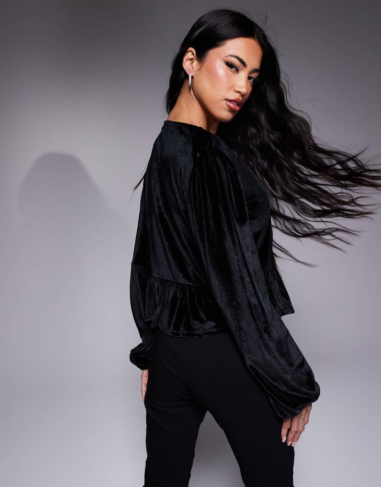 ASOS DESIGN velvet tie front long sleeve top in black - ASOS Sample Sale