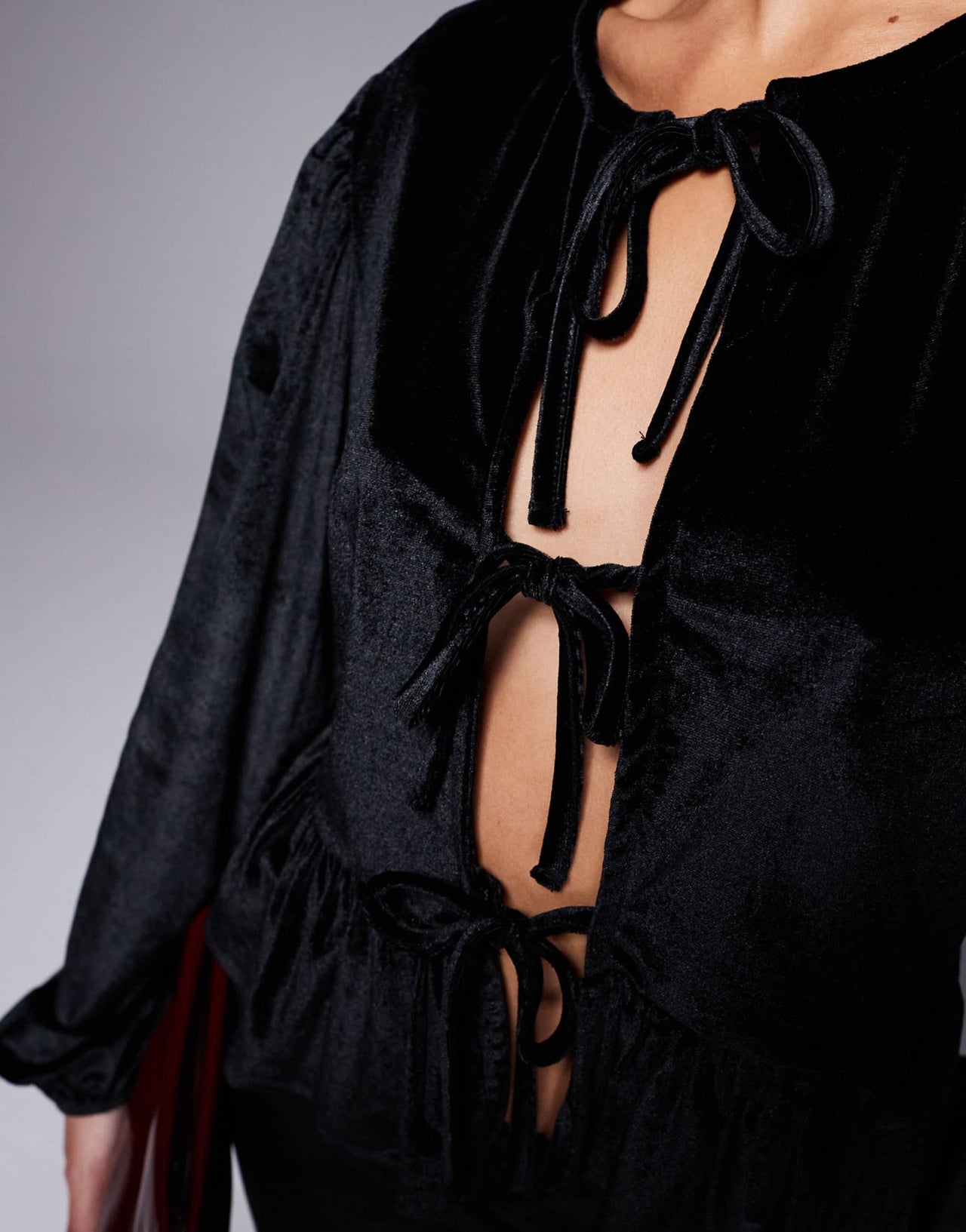 ASOS DESIGN velvet tie front long sleeve top in black - ASOS Sample Sale