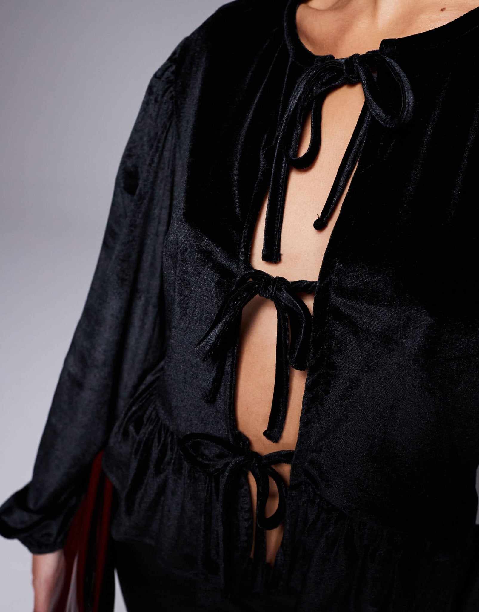 ASOS DESIGN velvet tie front long sleeve top in black - ASOS Sample Sale