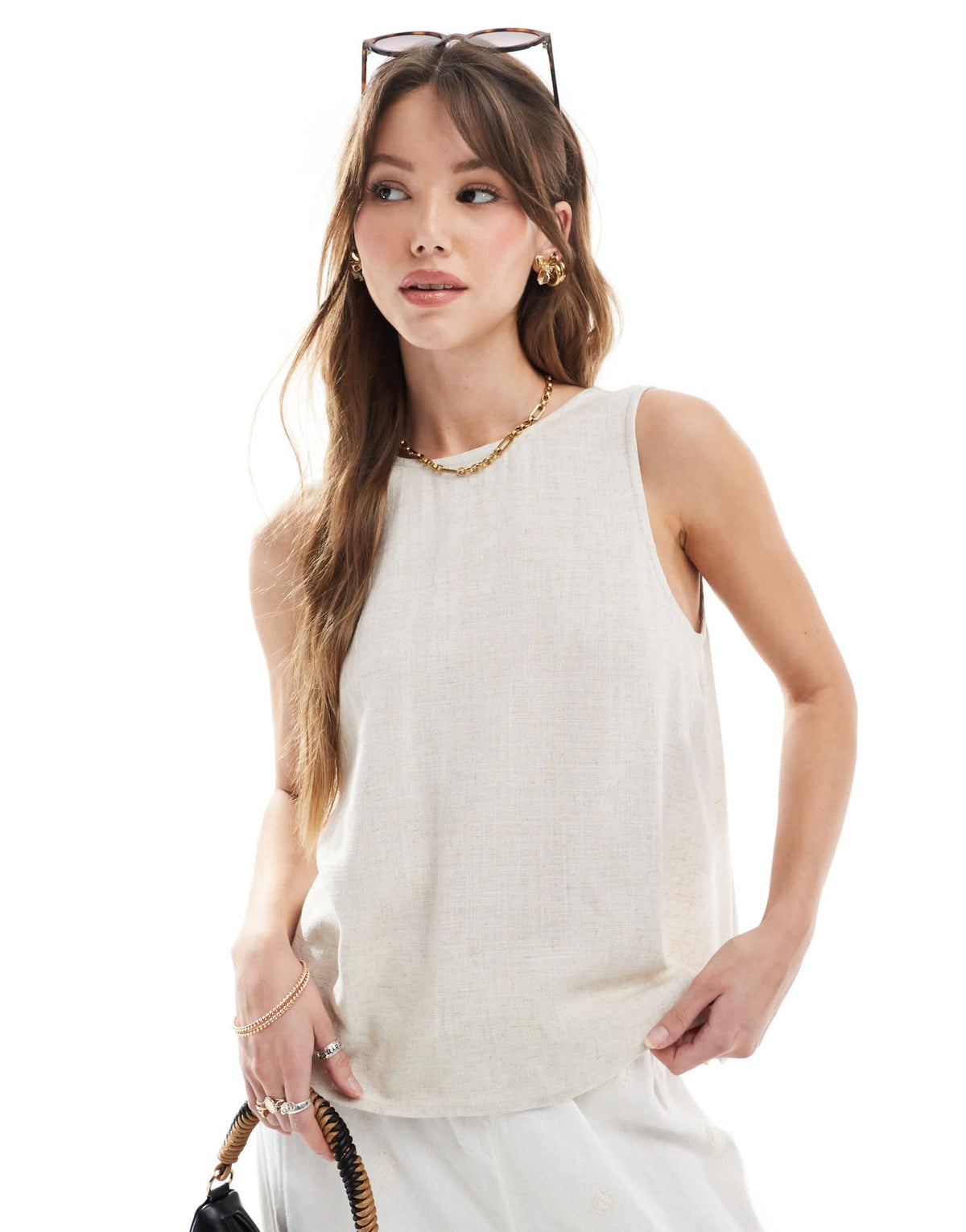 ASOS DESIGN vest with scoop back in linen blend in stone - ASOS Sample Sale