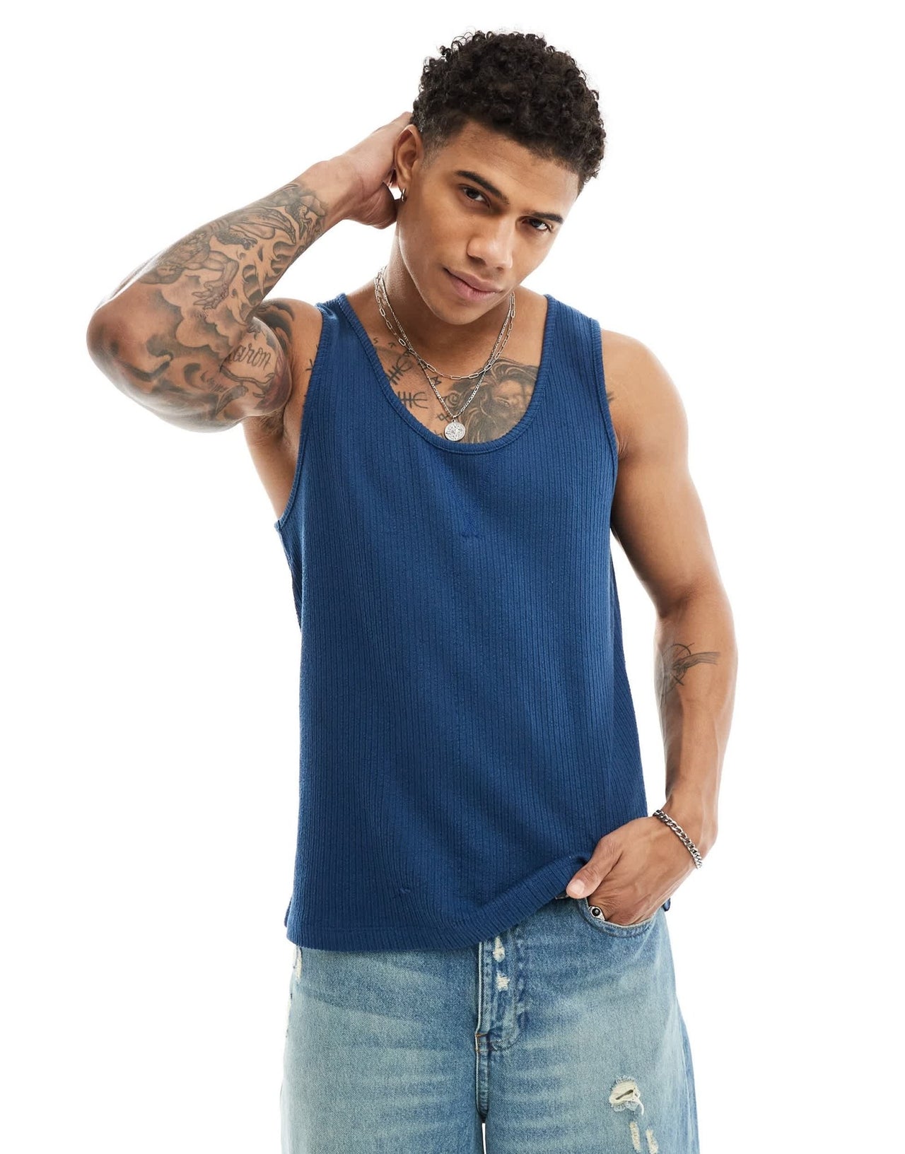 ASOS DESIGN vest with textured rib in navy - ASOS Sample Sale