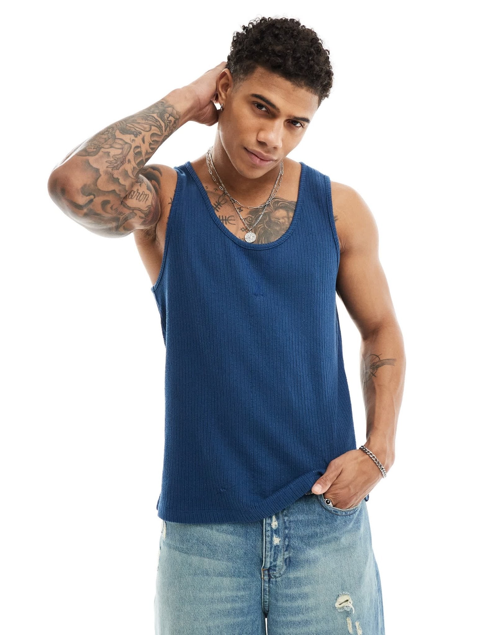 ASOS DESIGN vest with textured rib in navy - ASOS Sample Sale