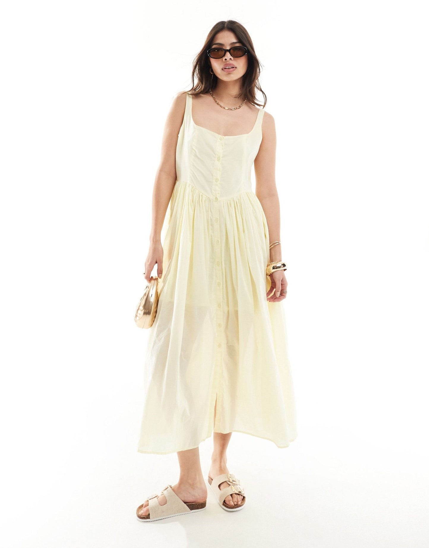 ASOS DESIGN voile picnic midi sundress in lemon - ASOS Sample Sale