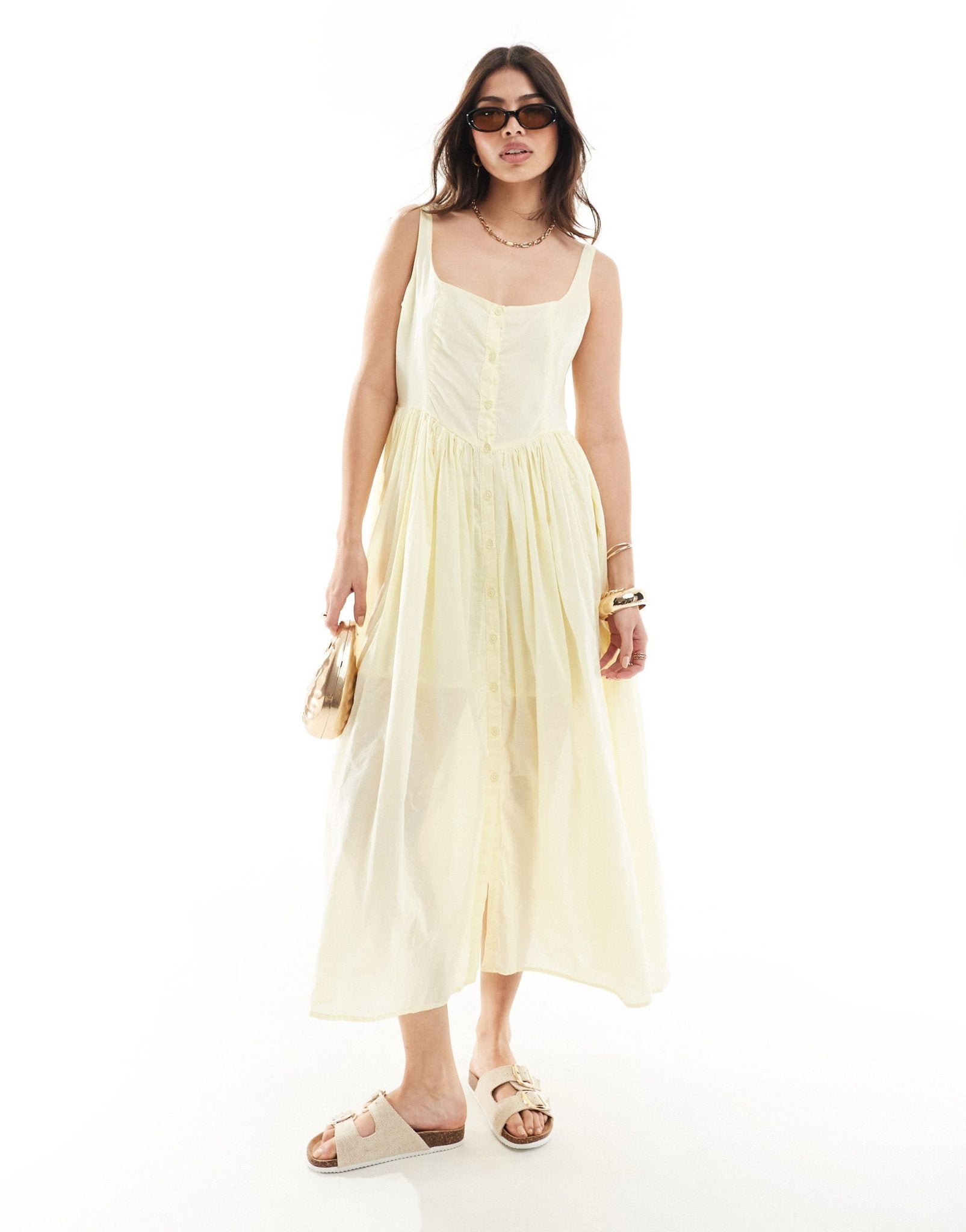 ASOS DESIGN voile picnic midi sundress in lemon - ASOS Sample Sale