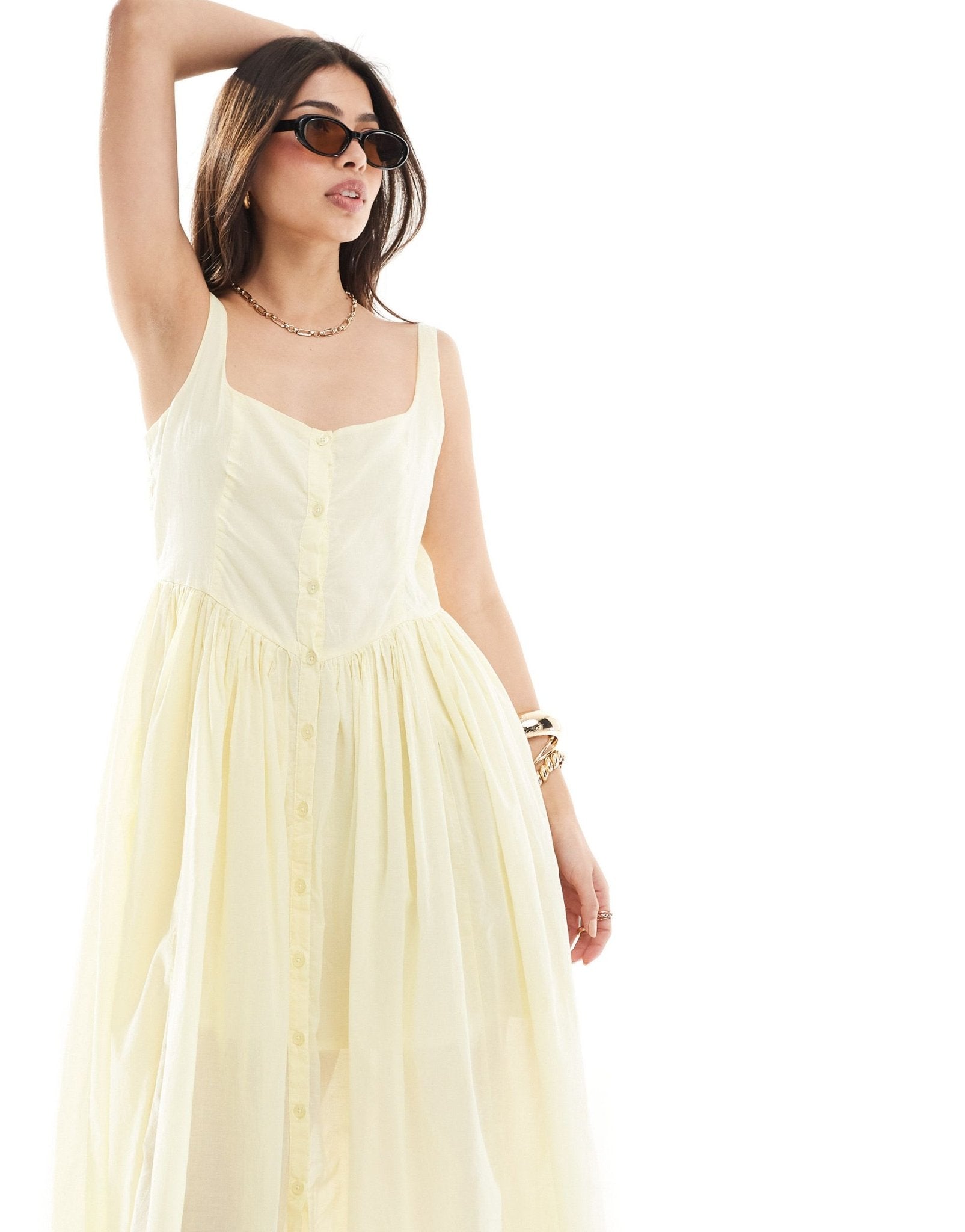ASOS DESIGN voile picnic midi sundress in lemon - ASOS Sample Sale