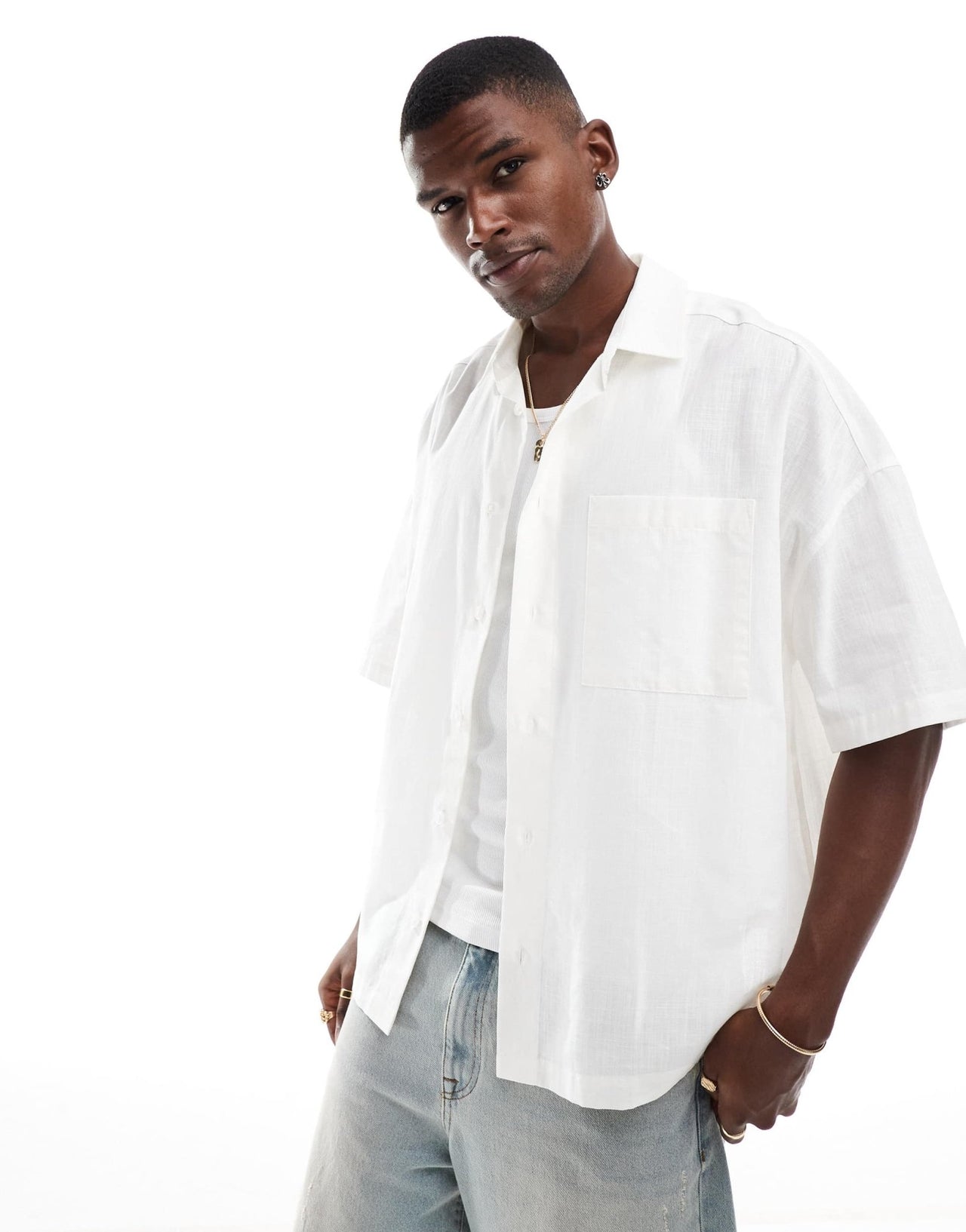 ASOS DESIGN volume oversized shirt in cream - ASOS Sample Sale