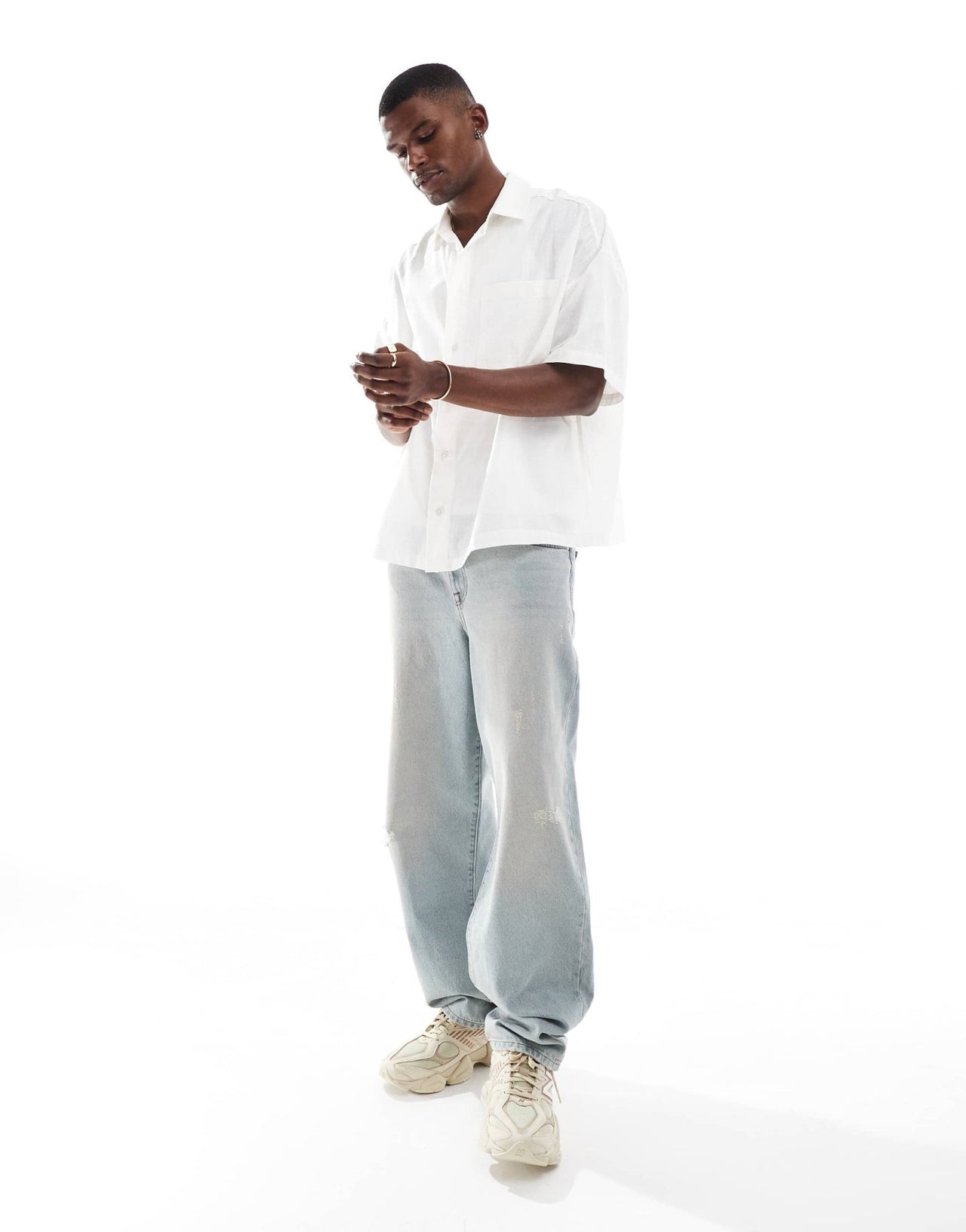 ASOS DESIGN volume oversized shirt in cream - ASOS Sample Sale