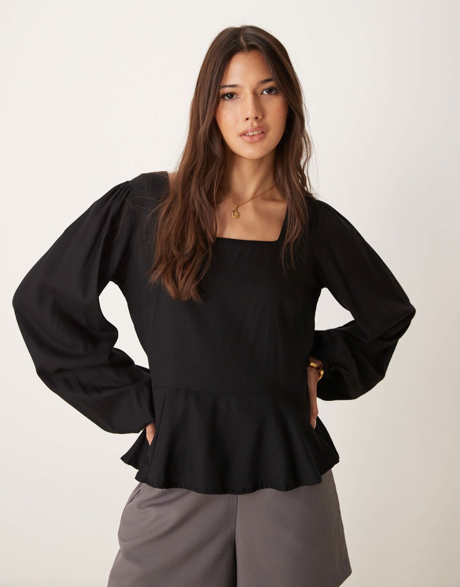 ASOS DESIGN volume puff sleeve smock top with in black - ASOS Sample Sale