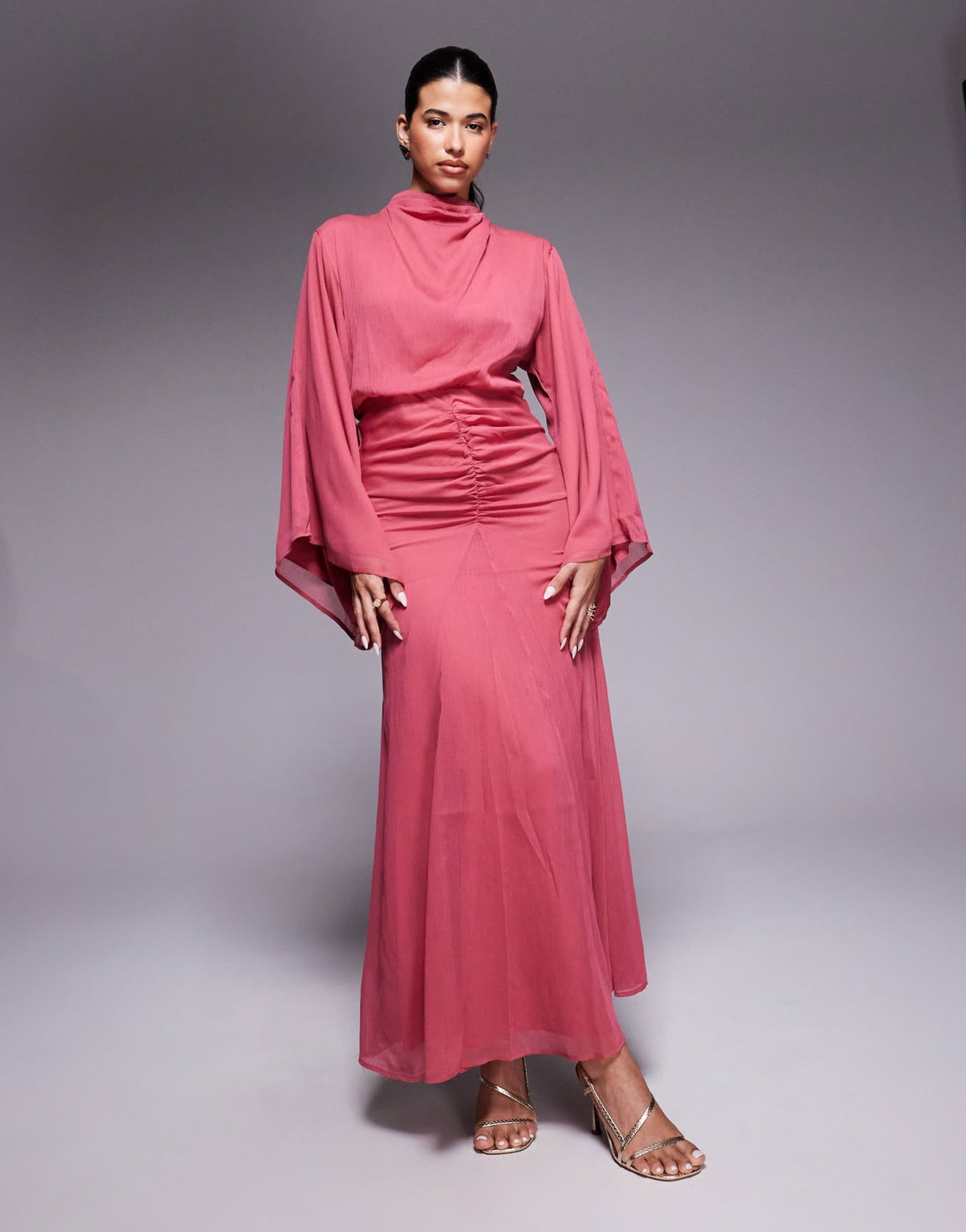ASOS DESIGN volume sleeve maxi dress with ruched skirt in deep rose - ASOS Sample Sale