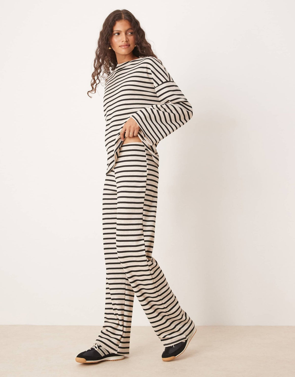 ASOS DESIGN waffle flare trouser co-ord in mono stripe - ASOS Sample Sale